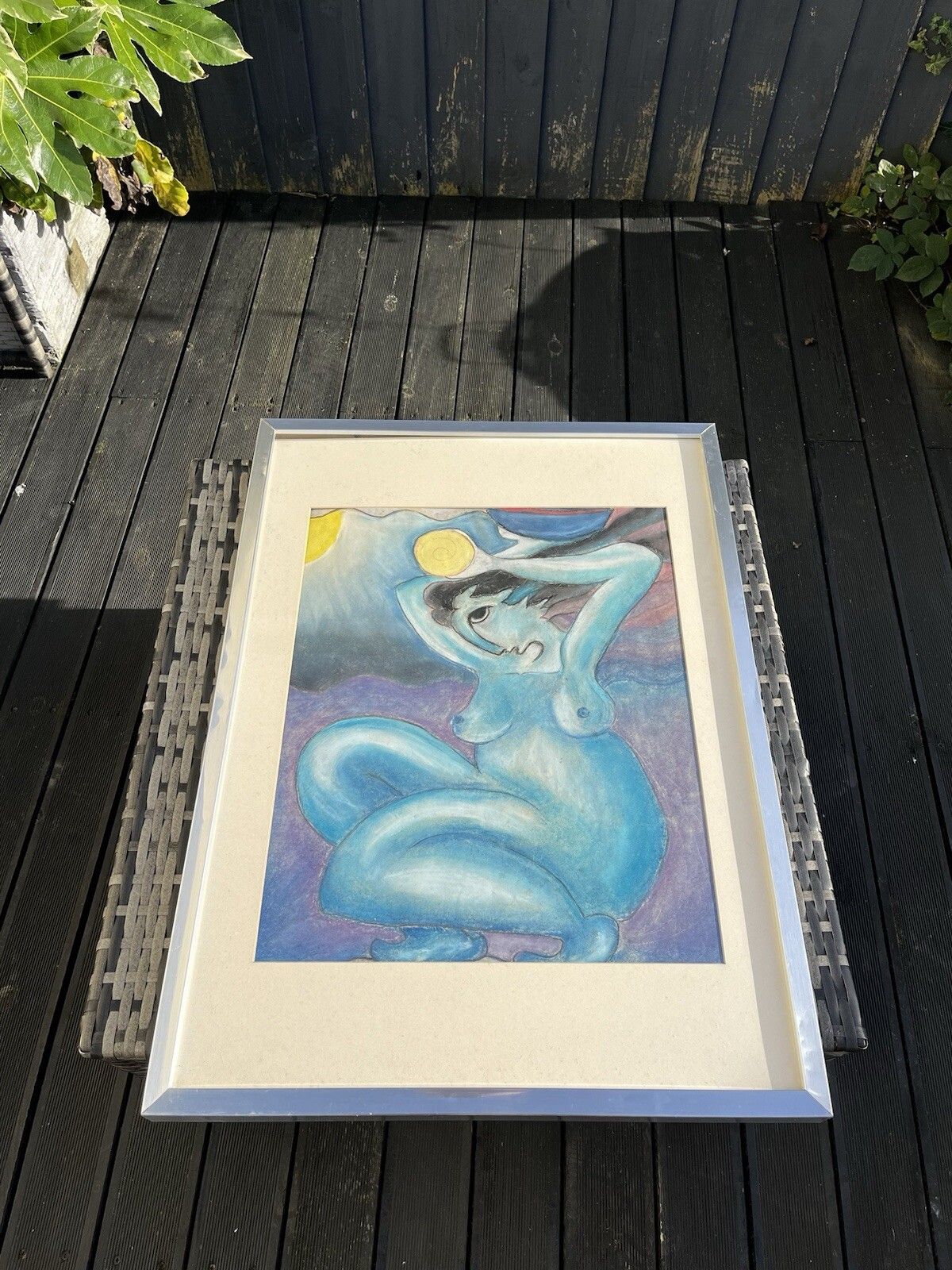 photo vintage Unusual Vintage Expressionist Nude Pastel Chalk Painting Picasso Style Abstract