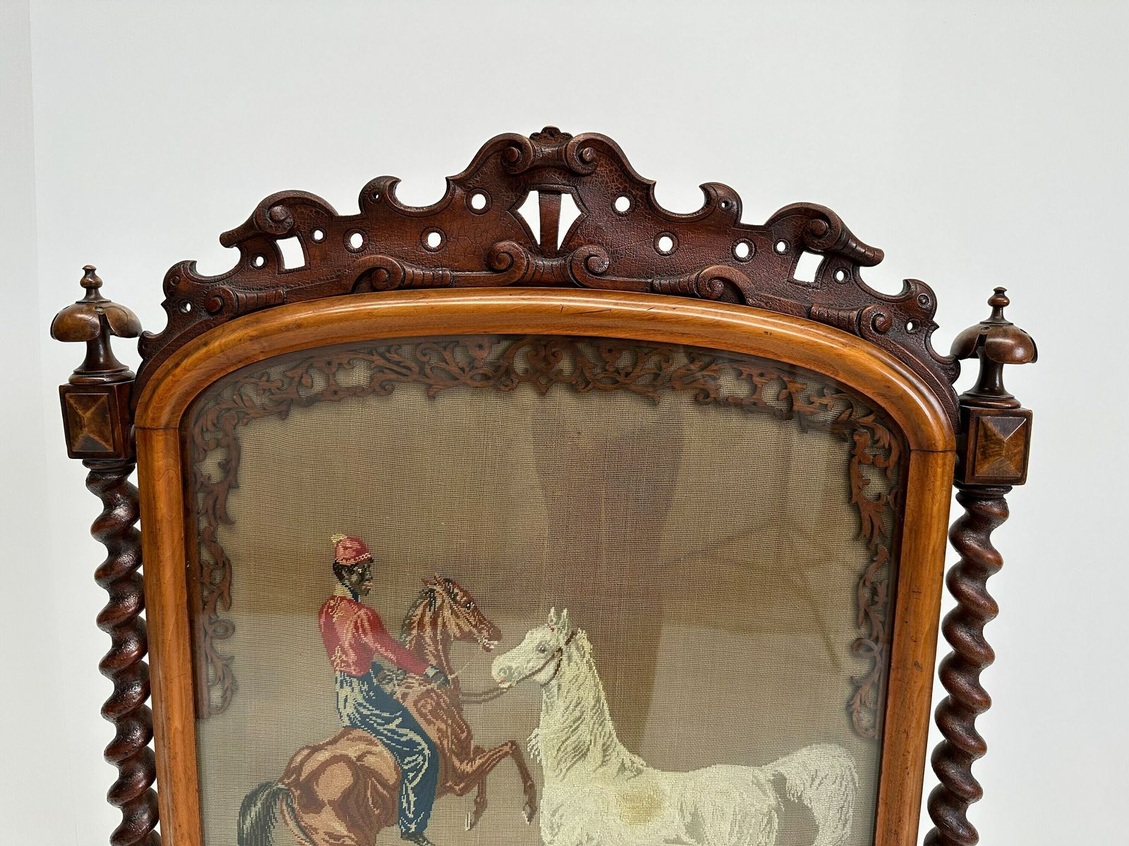 Antique Victorian Needlepoint Fire Screen photo for sale