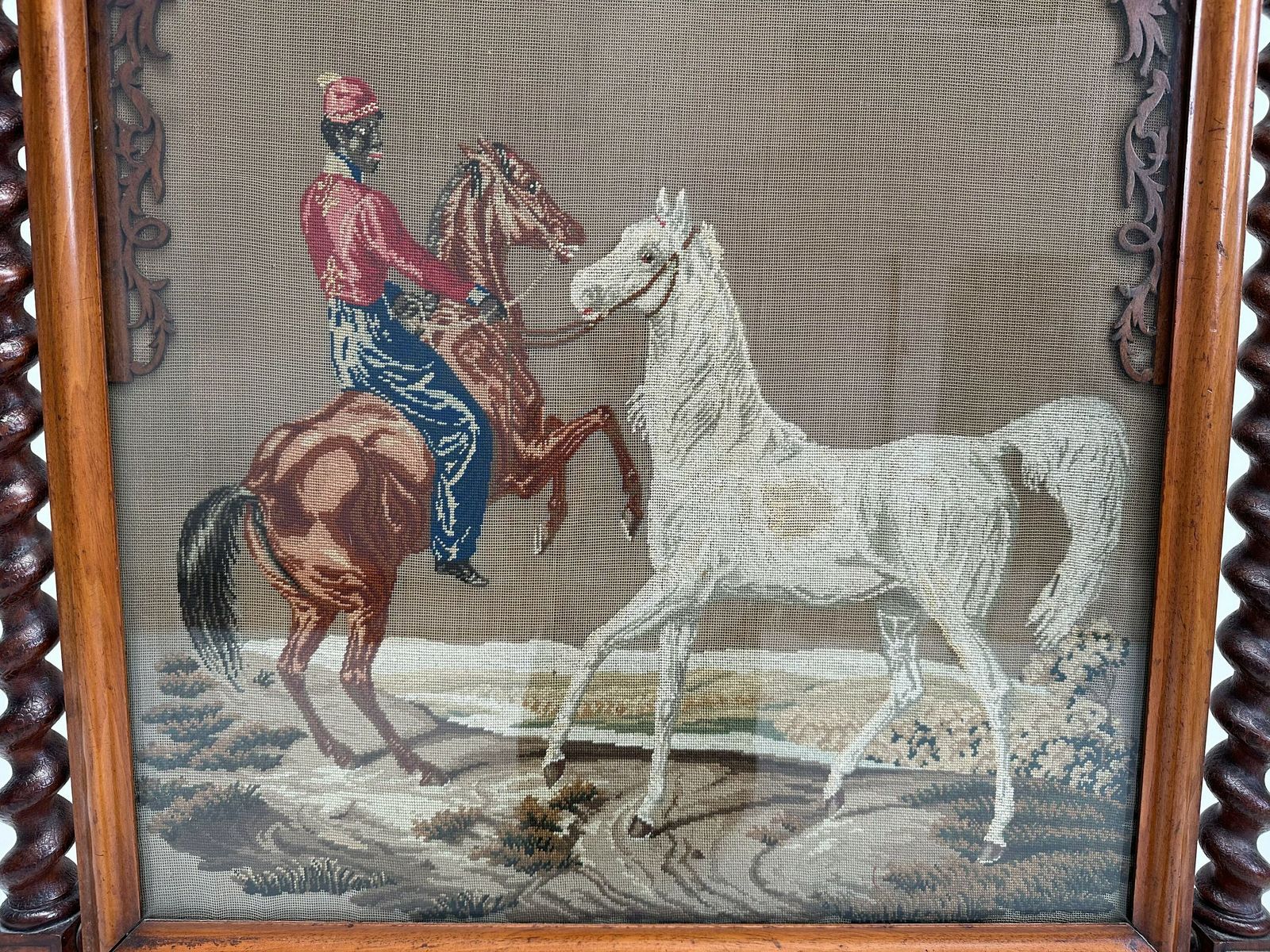photo for sale Antique Victorian Needlepoint Fire Screen
