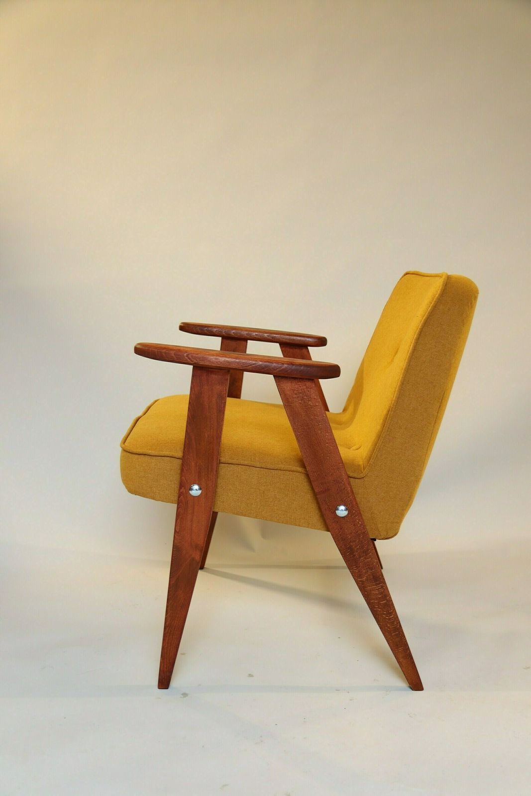 Scandinavian Armchair Oryginal Vintage Mid Century Modern Wooden Chair Design 1962 Yellow Mellow Fabrics Living Room Wood Chair photo 350.0