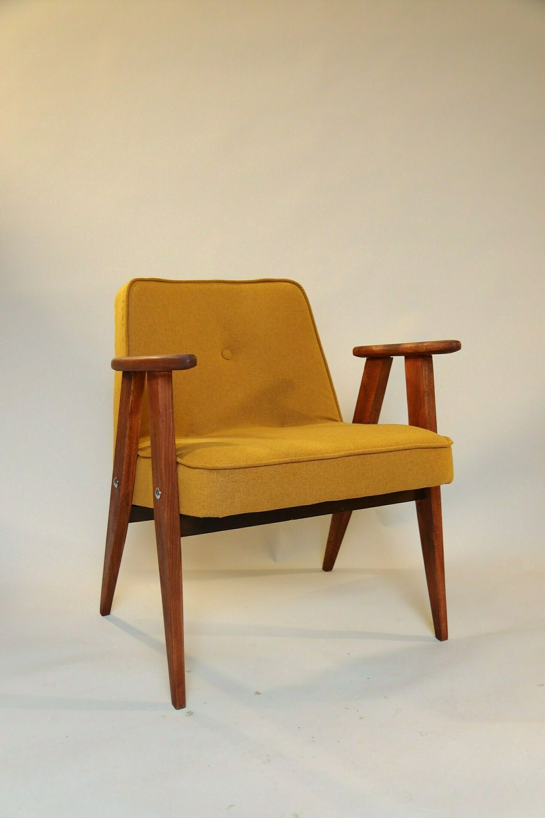 Scandinavian Armchair Oryginal Vintage Mid Century Modern Wooden Chair Design 1962 Yellow Mellow Fabrics Living Room Wood Chair photo buy