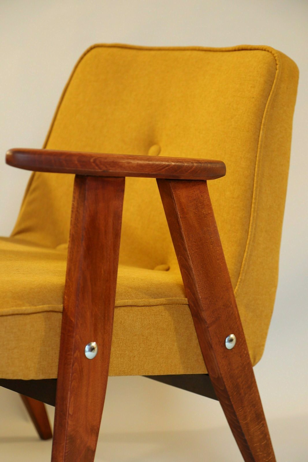 Scandinavian Armchair Oryginal Vintage Mid Century Modern Wooden Chair Design 1962 Yellow Mellow Fabrics Living Room Wood Chair photo vintage