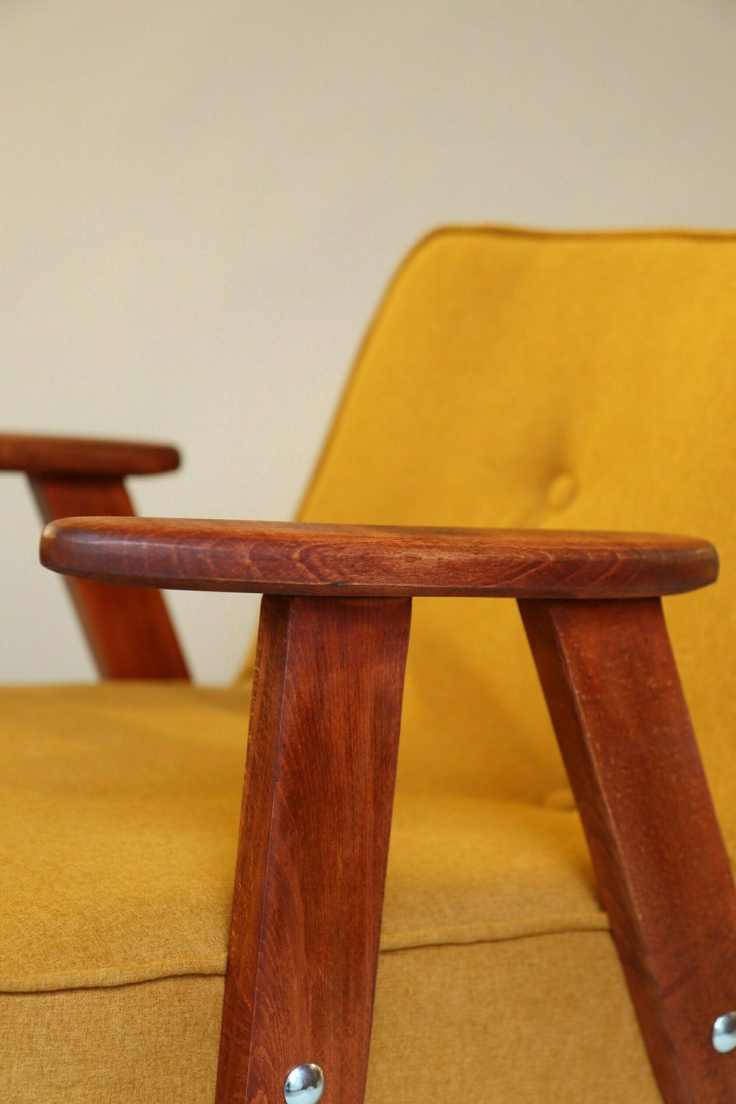 photo furniture Scandinavian Armchair Oryginal Vintage Mid Century Modern Wooden Chair Design 1962 Yellow Mellow Fabrics Living Room Wood Chair