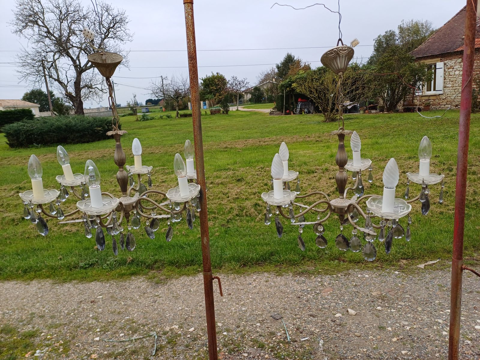 Pair Of Glass And Crystal Pampilles And Bobéches Chandeliers