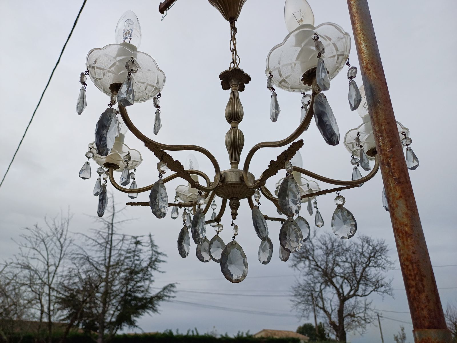 Pair Of Glass And Crystal Pampilles And Bobéches Chandeliers photo buy