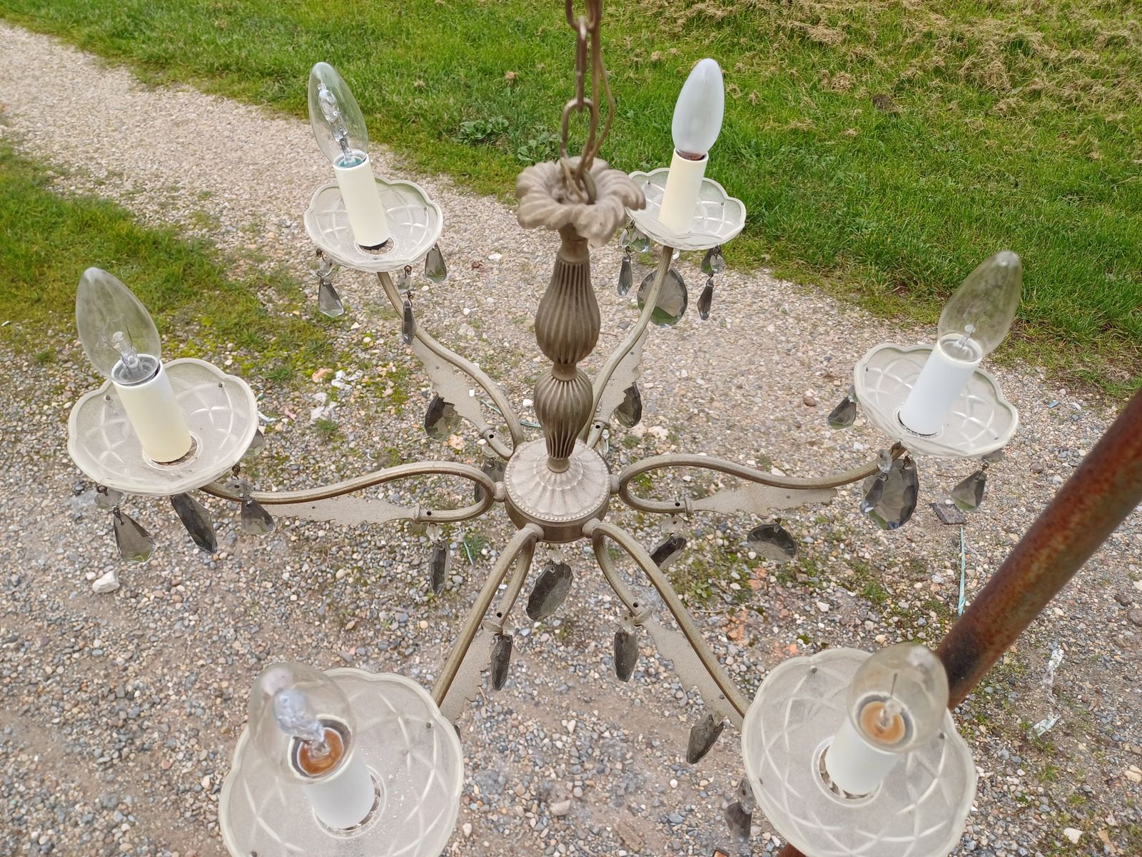 photo for sale Pair Of Glass And Crystal Pampilles And Bobéches Chandeliers