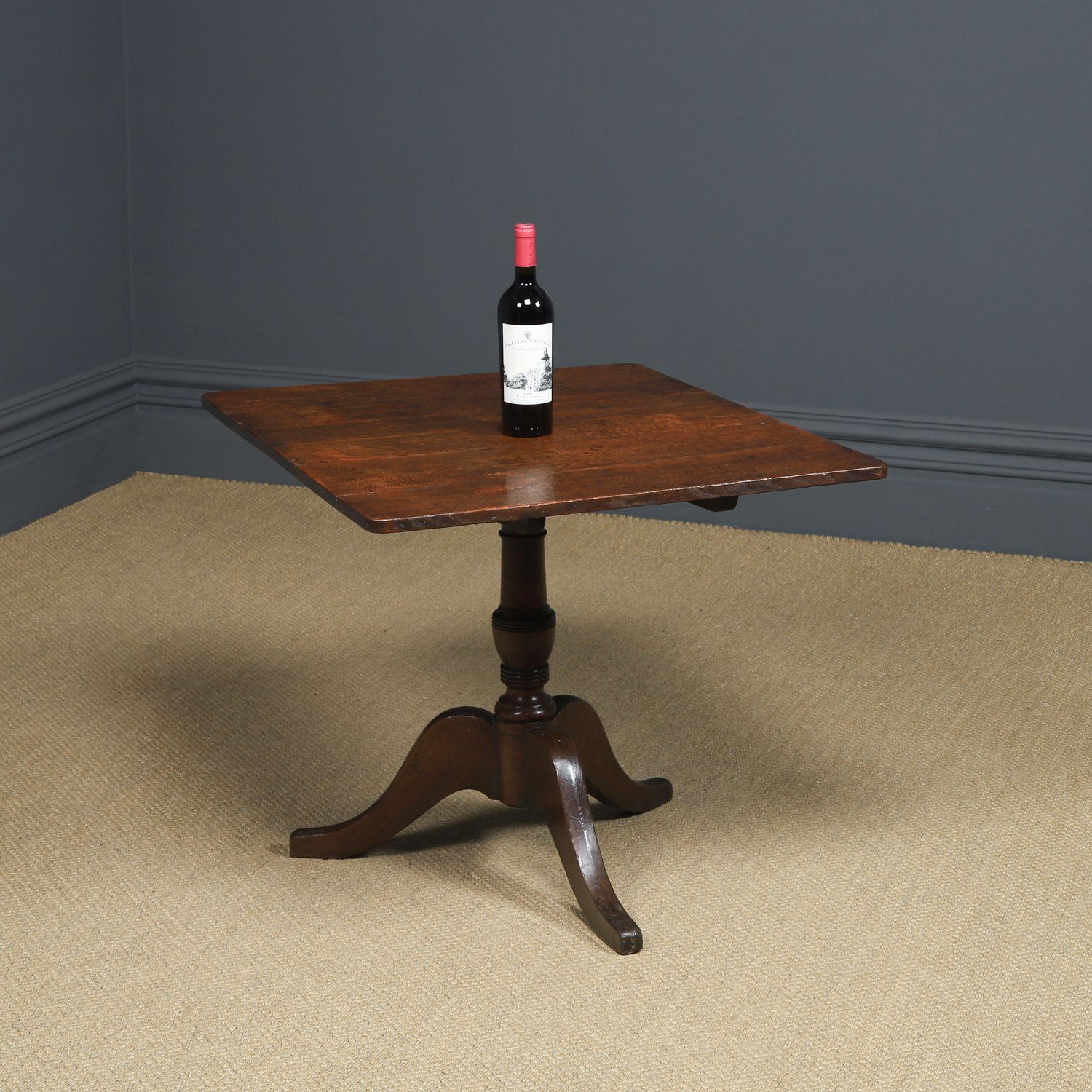 995.0 English Georgian Oak & Yew Wood Rectangular Top Occasional Wine Supper Tripod Table (Circa 1760) photo