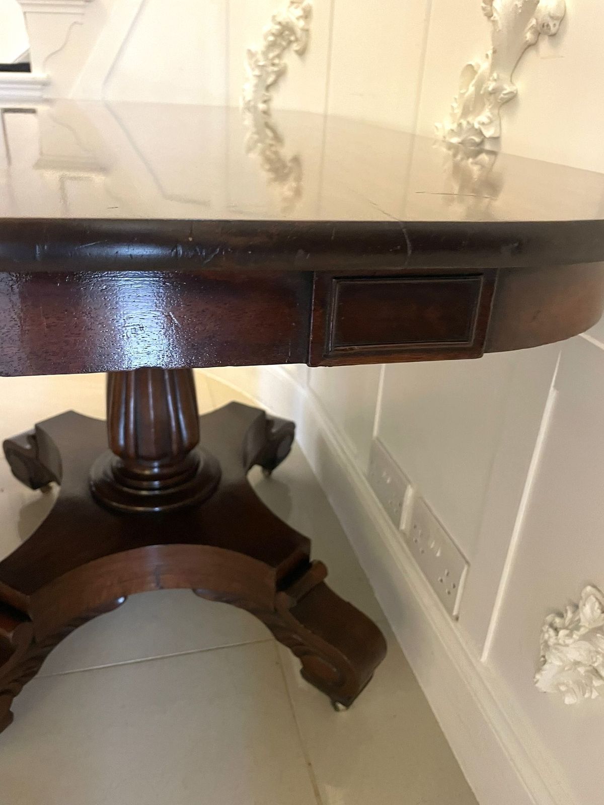 Exceptional Quality Antique 19th Century Figured Mahogany Triple Pedestal 10/12 Seater Dining Table photo vintage