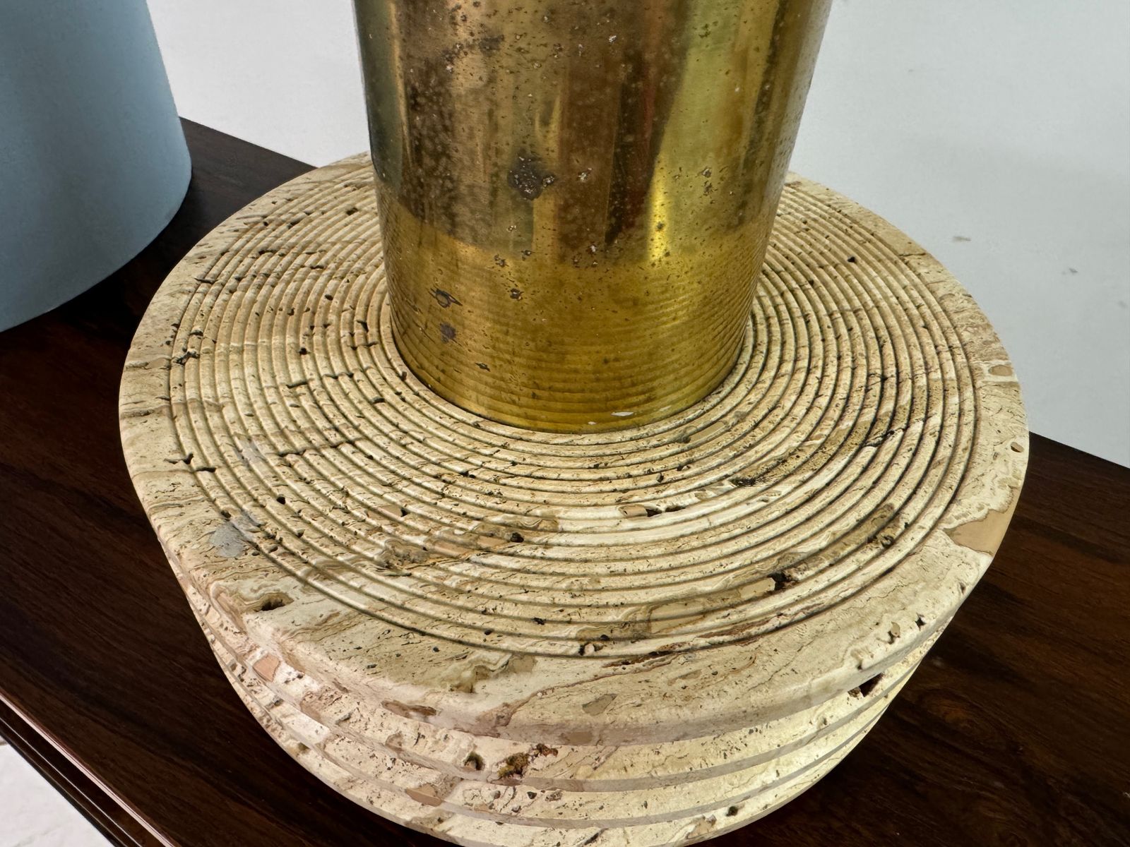 1970s Italian Travertine And Brass Table Lamp photo furniture