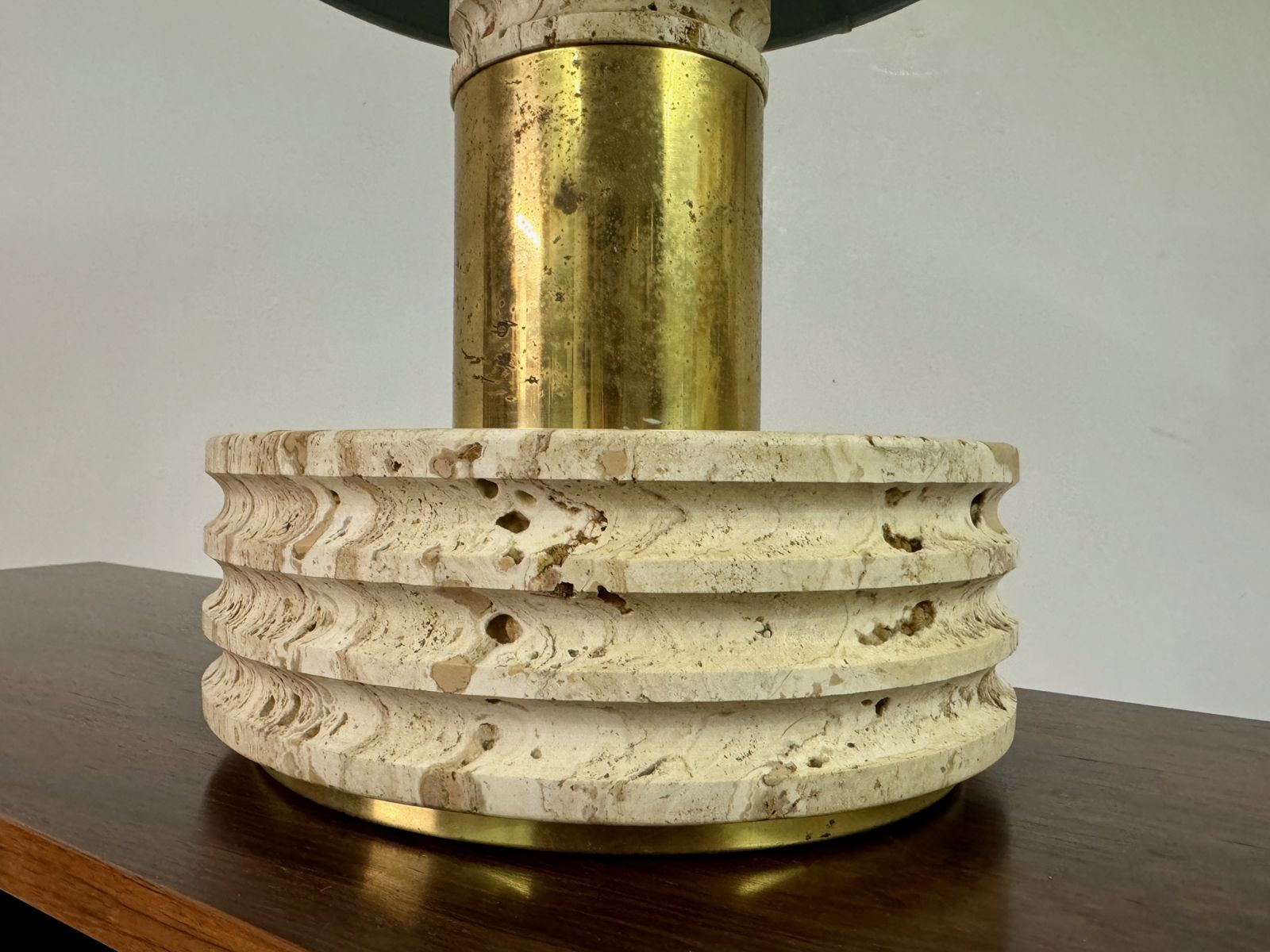 1970s Italian Travertine And Brass Table Lamp photo 495.0