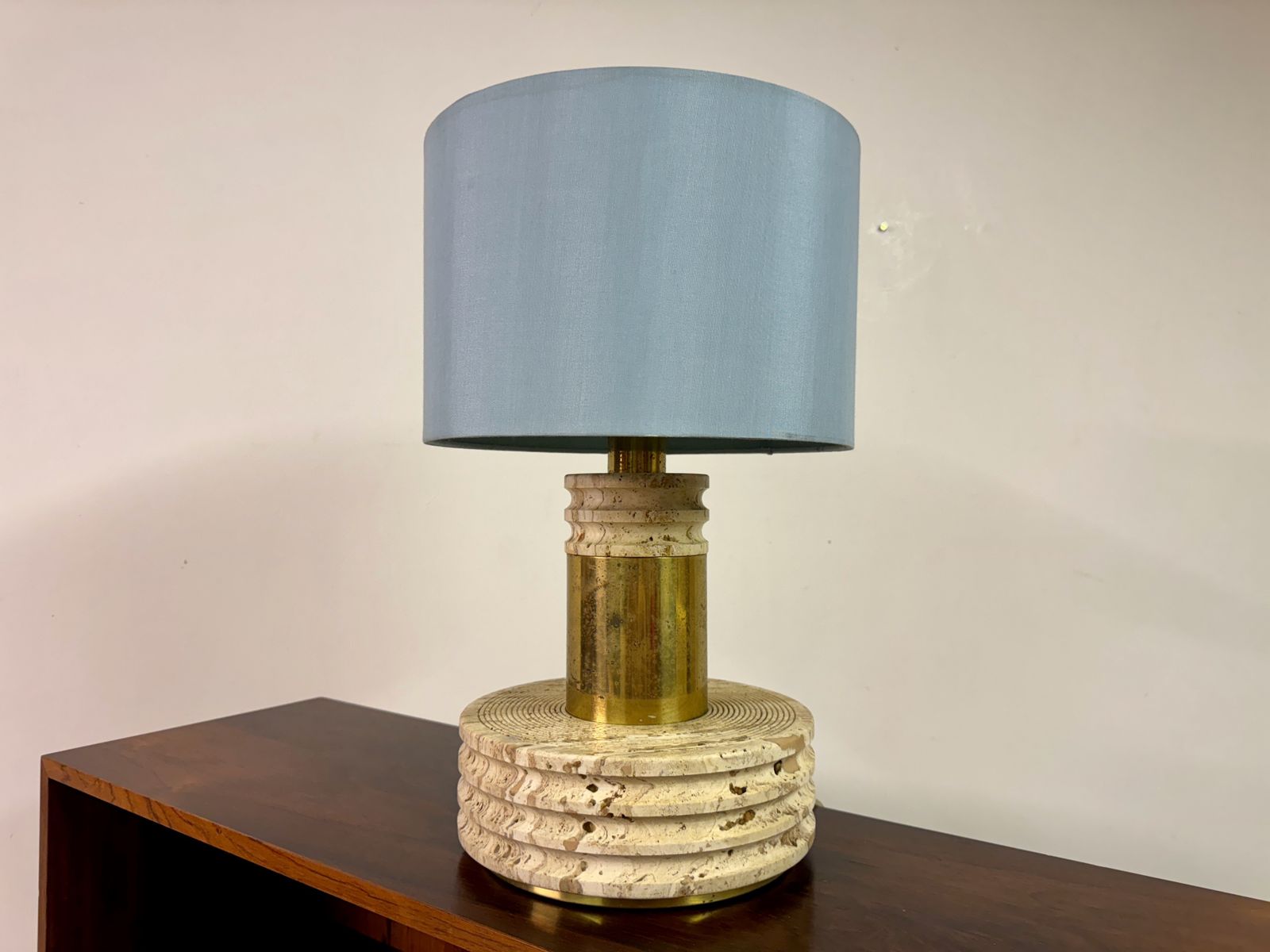 1970s Italian Travertine And Brass Table Lamp photo vintage