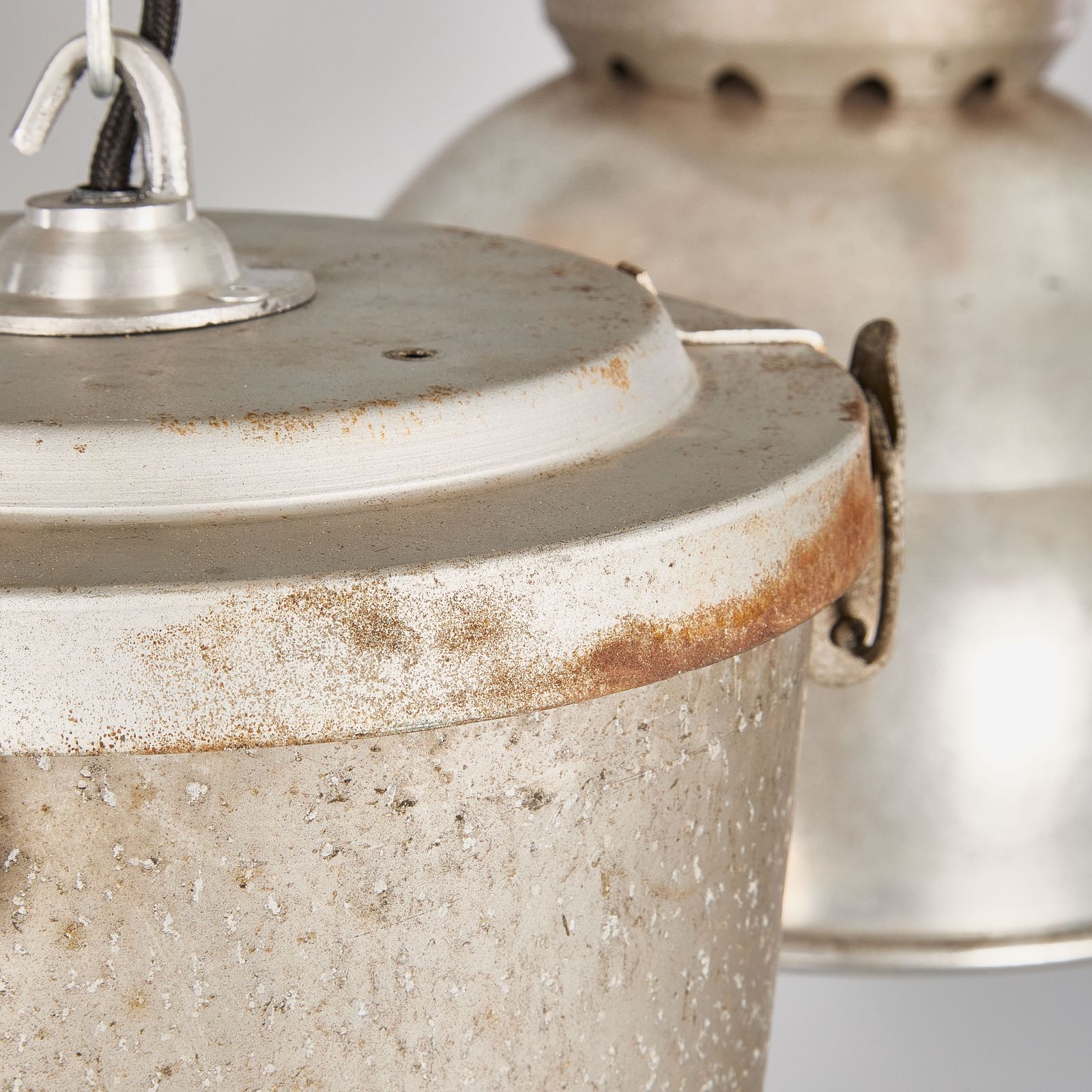 photo for sale 1960’s Large Industrial Spun Aluminium French Ceiling Pendant Lamps/Light Shades