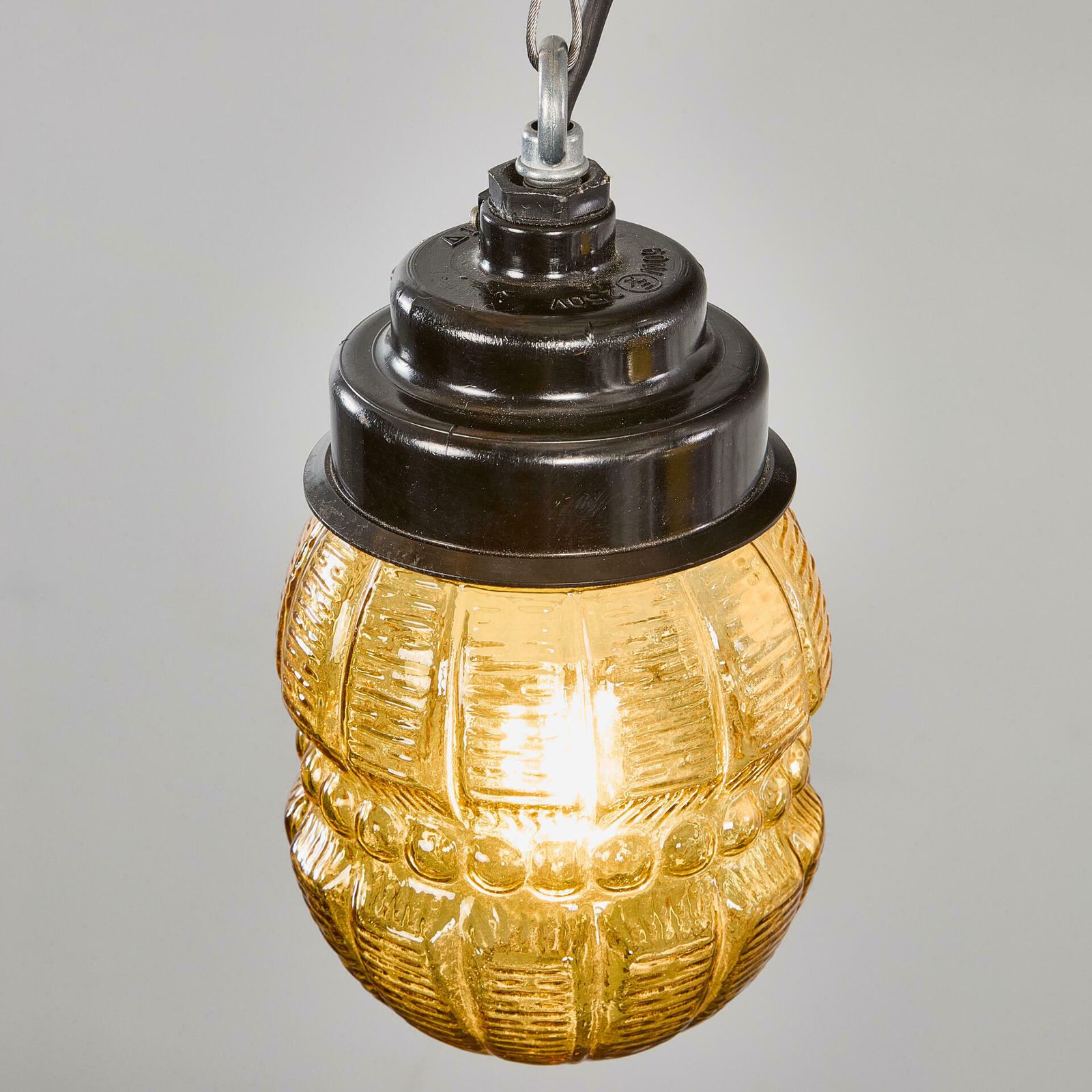 1950's New Old Stock Amber Barrel Pendant Lamps   Unique Pair photo for sale