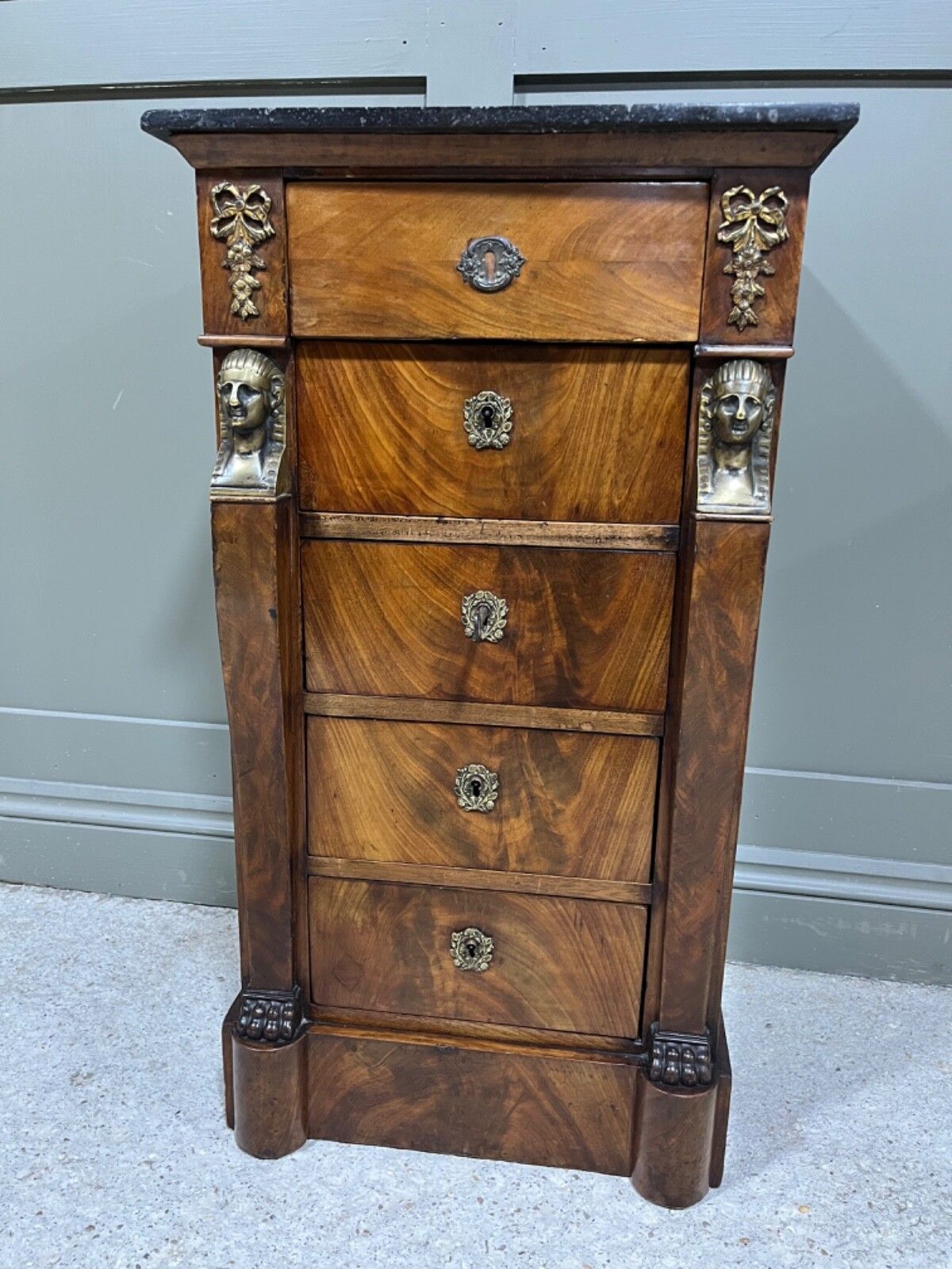 Furniture Antique Chest Of Drawers Egyptian Revival Antique Bedside Chest Marble Top photo