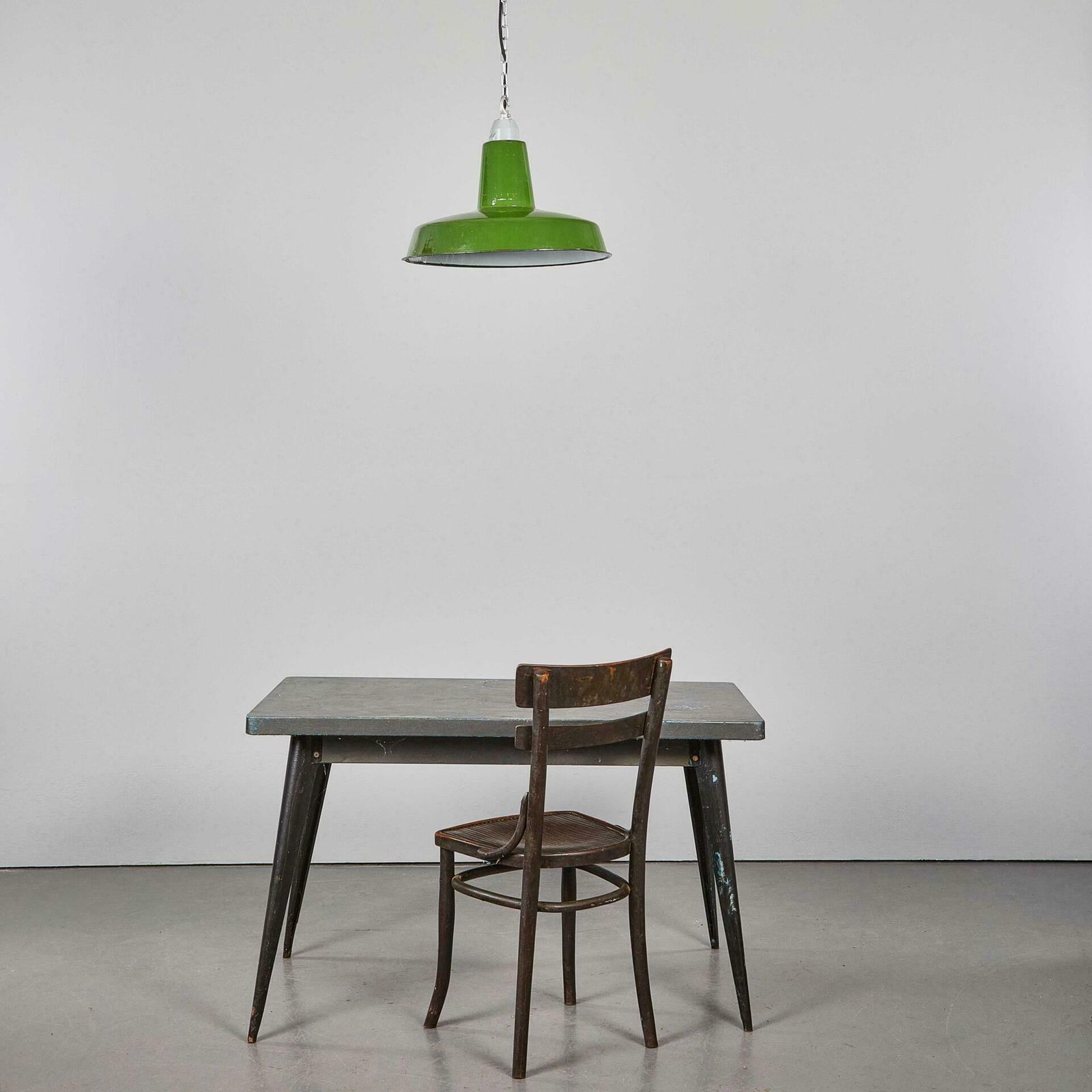 photo for sale 1960's Industrial Green Enamel Pendant Lamps