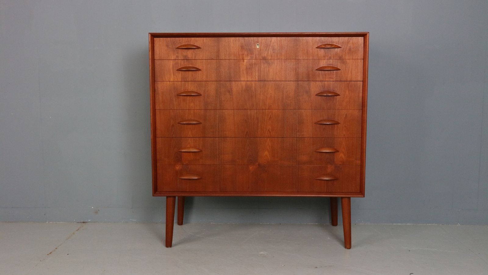 Mid Century Modern Danish Chest Of Six Drawers, Tallboy In Teak, Denmark, 1960 photo Furniture