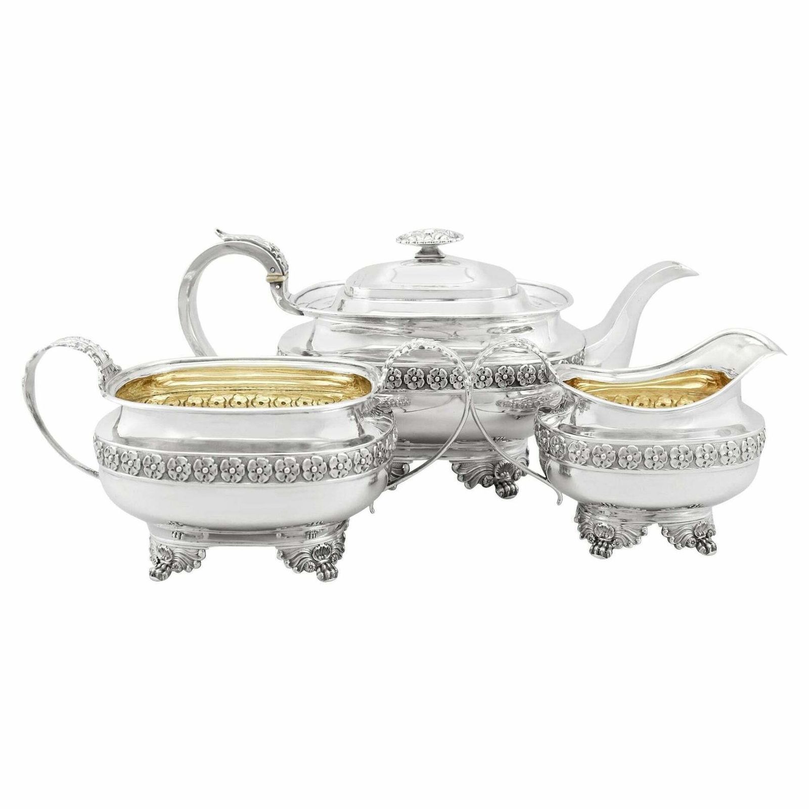 Antique English Sterling Silver Three Piece Tea Service In The Regency Style