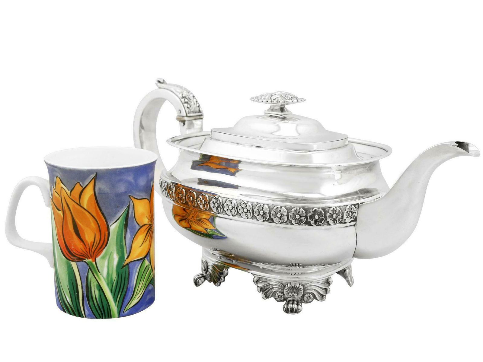 Antique English Sterling Silver Three Piece Tea Service In The Regency Style photo for sale