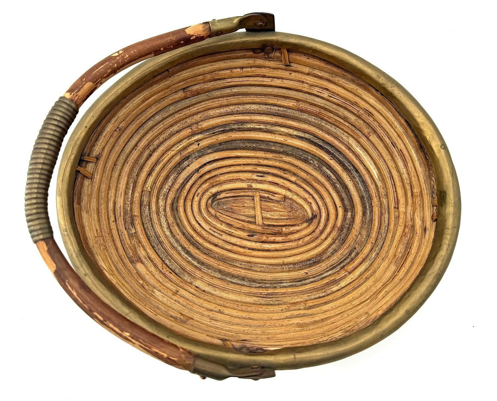 An Italian 1970s Woven Bamboo And Brass Bowl In The Style Of Gabriella Crespi photo Home Decor