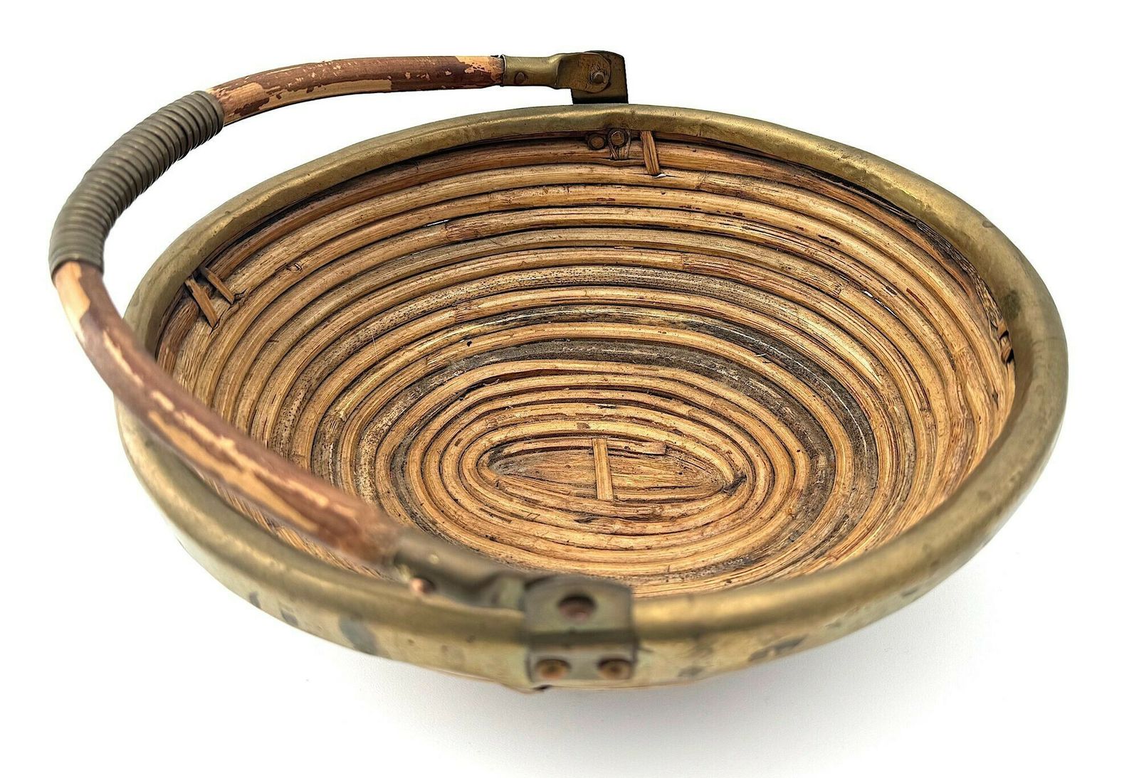 An Italian 1970s Woven Bamboo And Brass Bowl In The Style Of Gabriella Crespi photo buy
