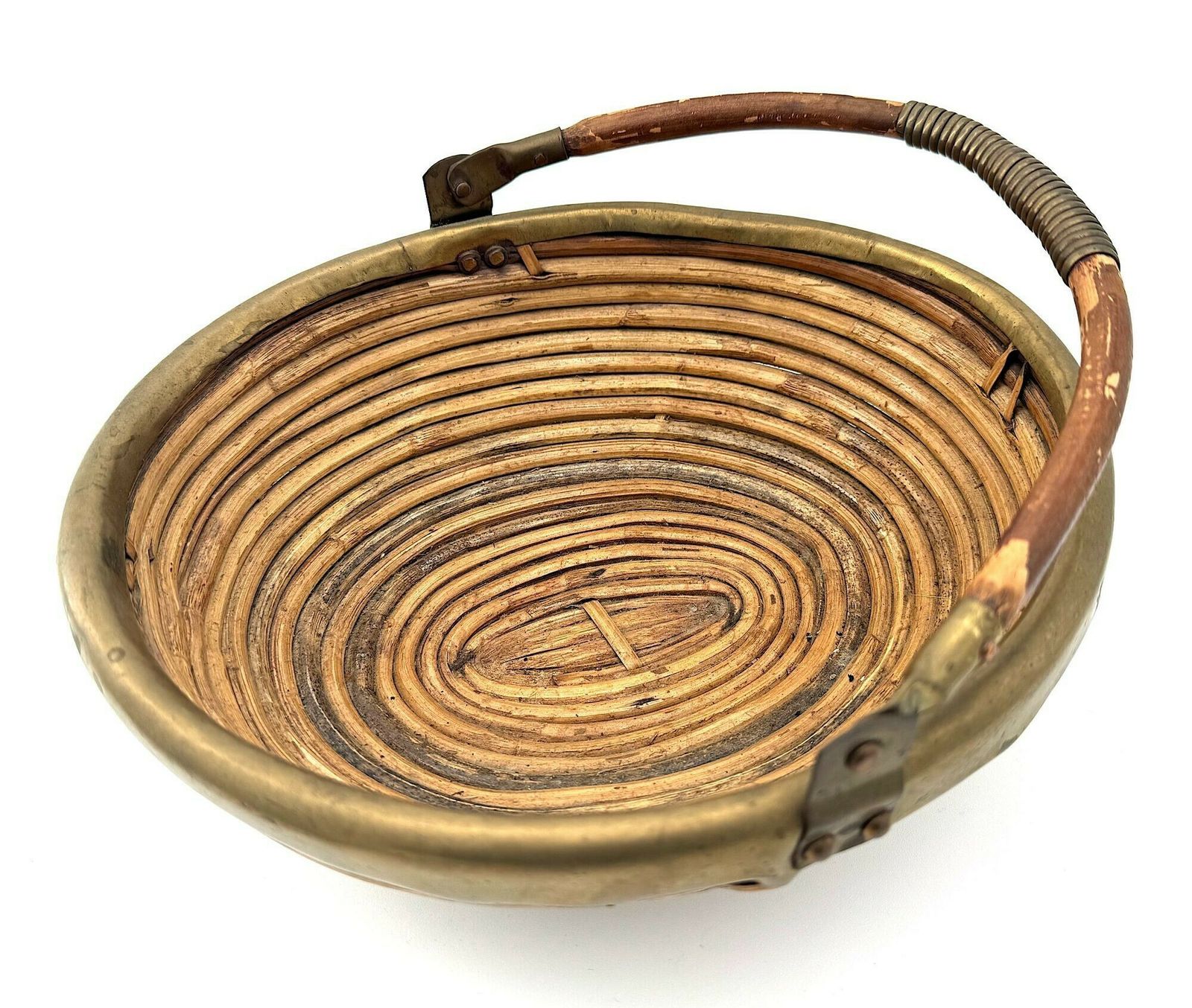 Home Decor An Italian 1970s Woven Bamboo And Brass Bowl In The Style Of Gabriella Crespi photo