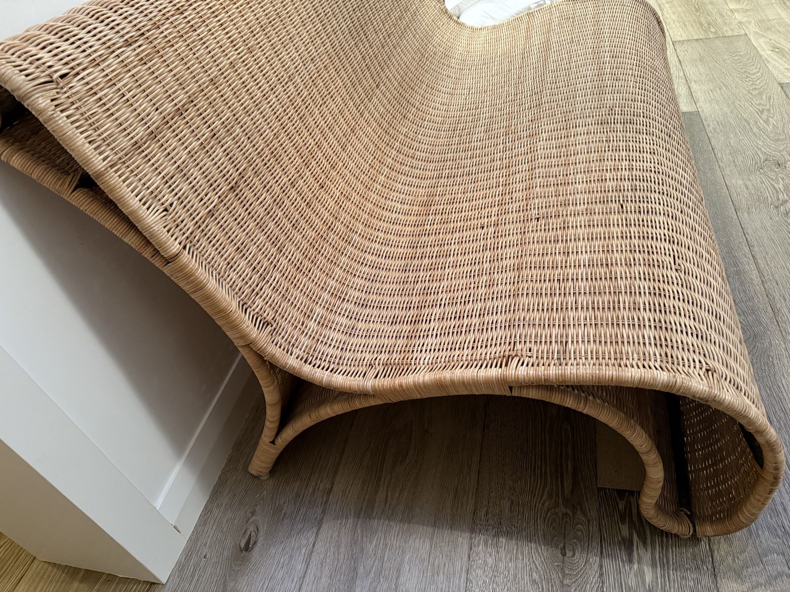 Curved 20th Century Italian Wicker Bench Vintage Rattan Sculptural Seat photo 1000.0