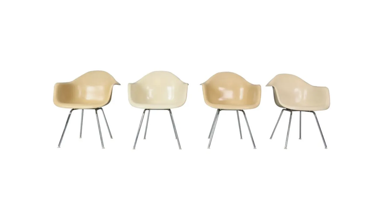 photo for sale Charles & Ray Eames Set Of 4 Off White "H Base" Chairs For Herman Miller, 1960