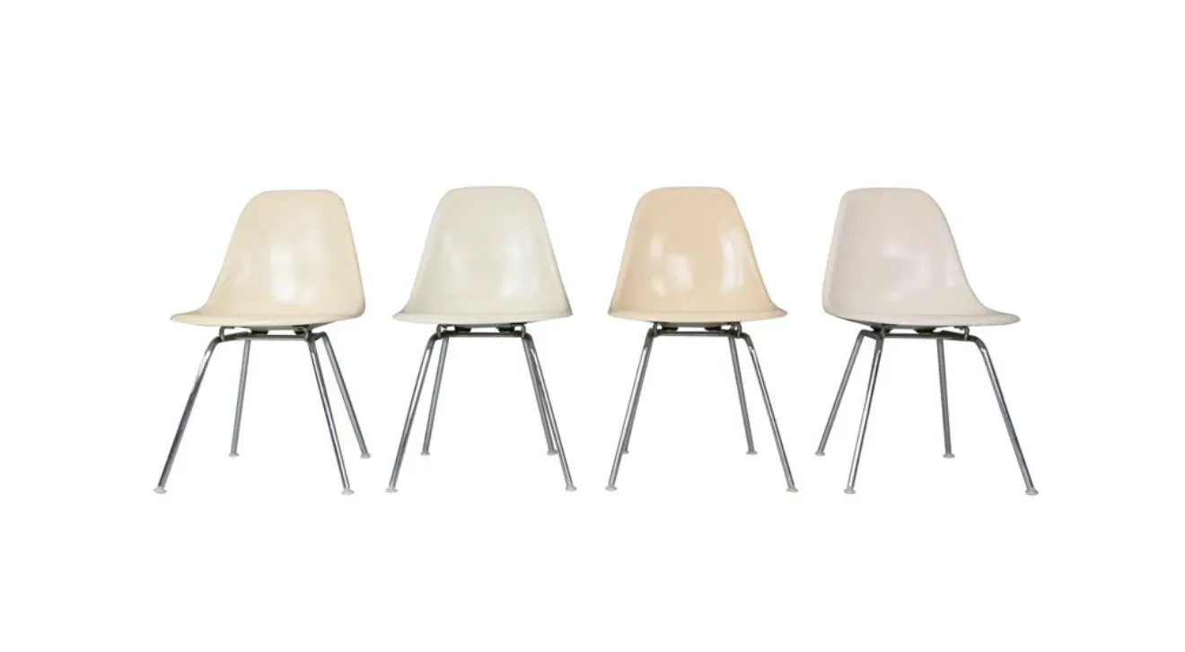 Charles & Ray Eames Set Of 4 Off White "H Base" Chairs For Herman Miller, 1960 photo buy