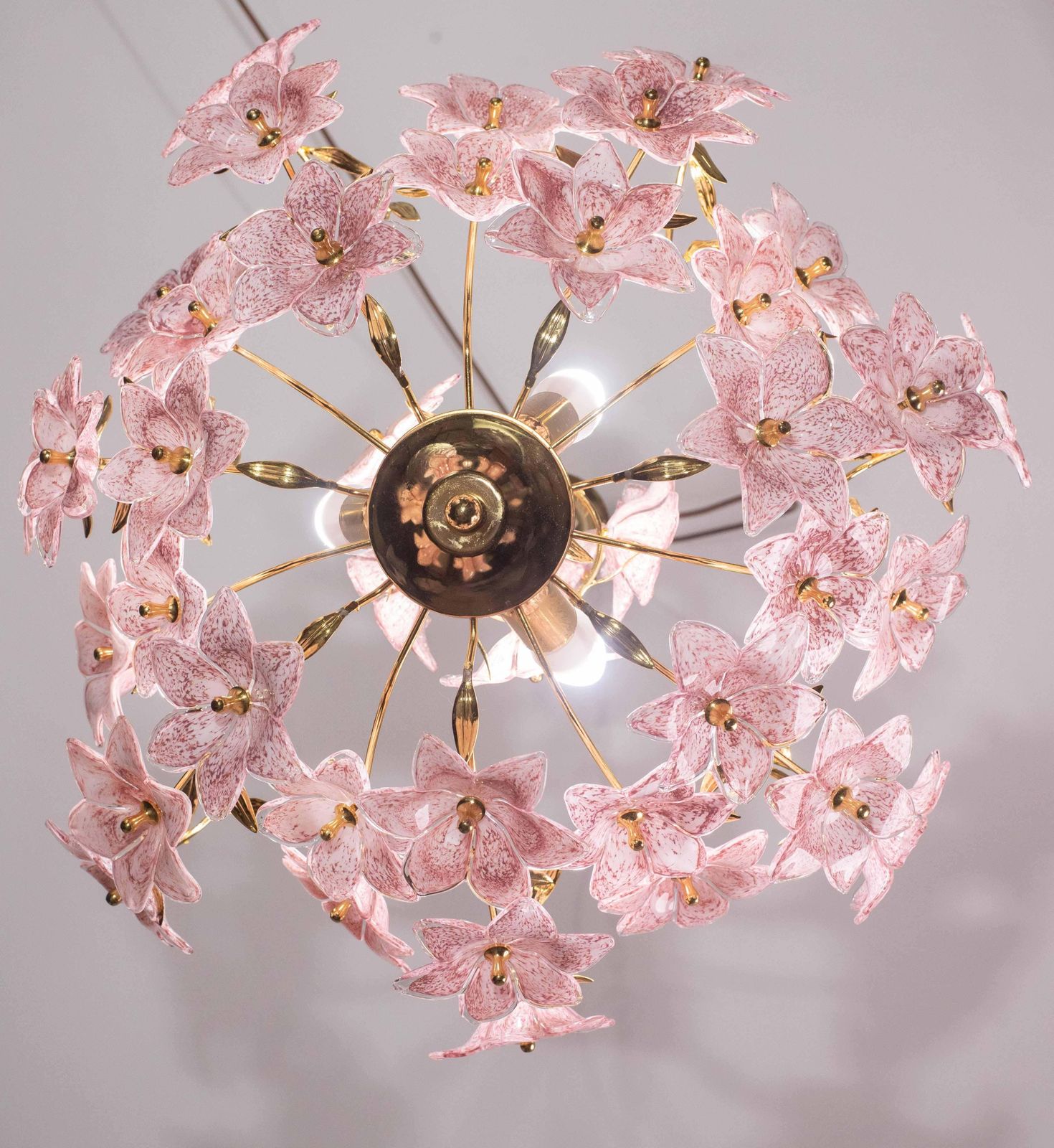 Amazing Murano Chandelier Full Of Pink Flowers, 1980s photo buy