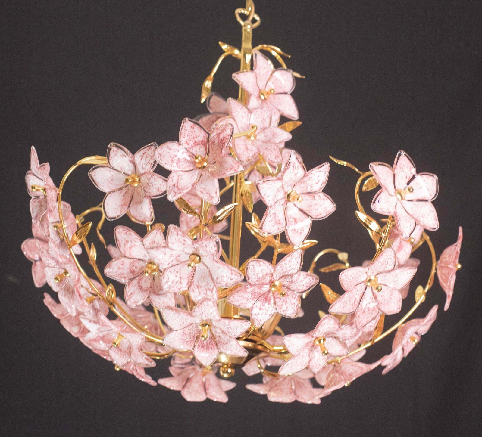 Lighting Amazing Murano Chandelier Full Of Pink Flowers, 1980s photo