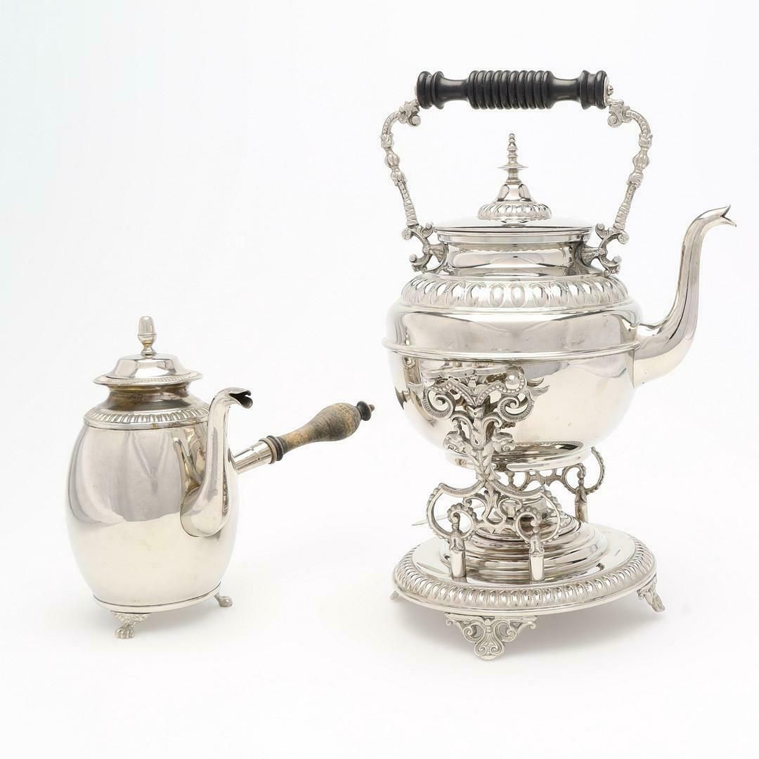 Silver Plated Tea Set, Exclusive Antique 3 Parts Kettle Coffee Pot, Warmer Set photo buy