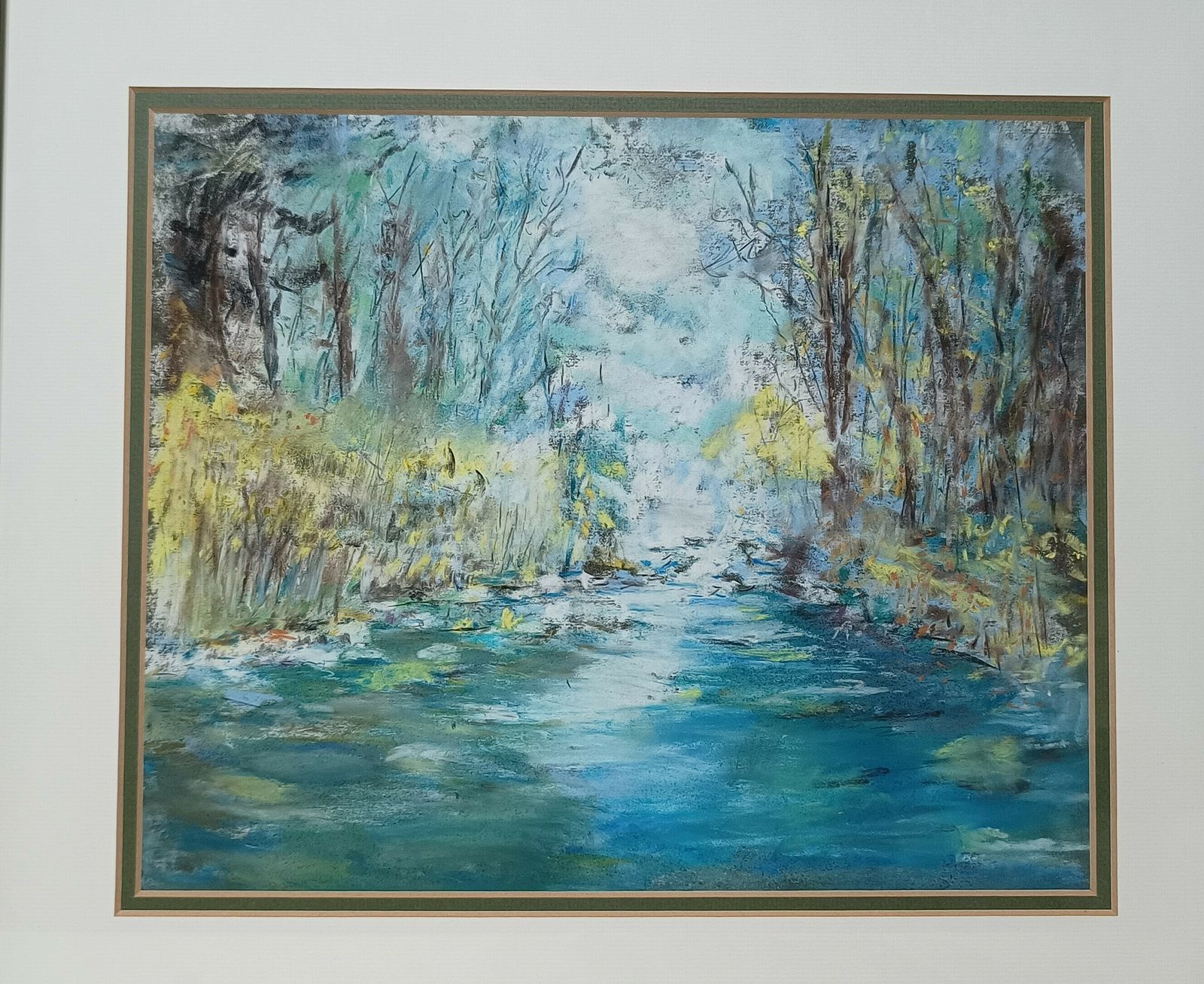 Original Pastel Painting Arizona Blue Stream In Forest Scene Artist Signed. photo Art