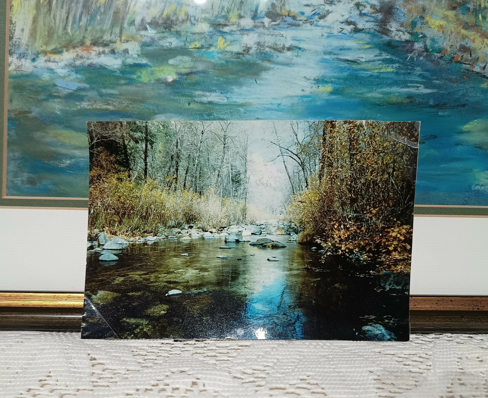 Original Pastel Painting Arizona Blue Stream In Forest Scene Artist Signed. photo buy