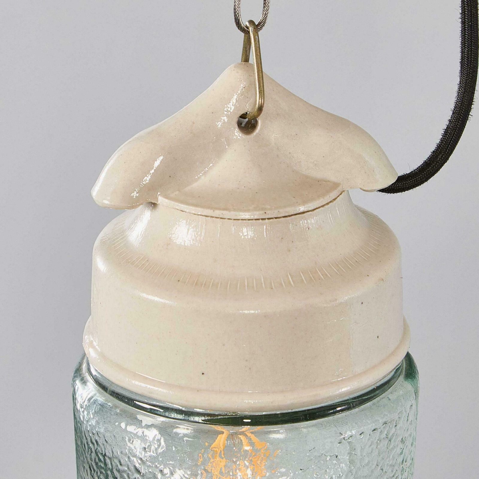 1950’s New Old Stock Ceramic Top Aqua Cylinder Pendant Lamp photo vintage