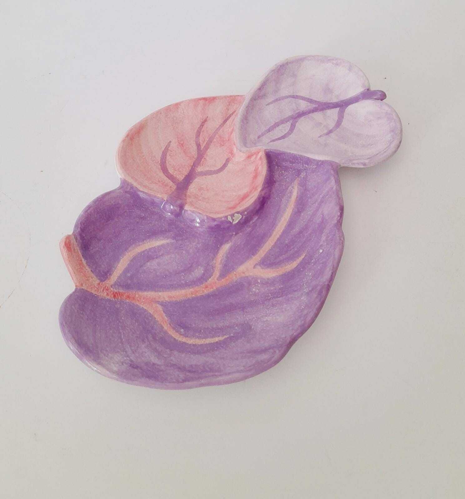 Large Ceramic Tray Plate Ernestine Salerno Manufacture Purple Leaves Midcentury 50s photo for sale