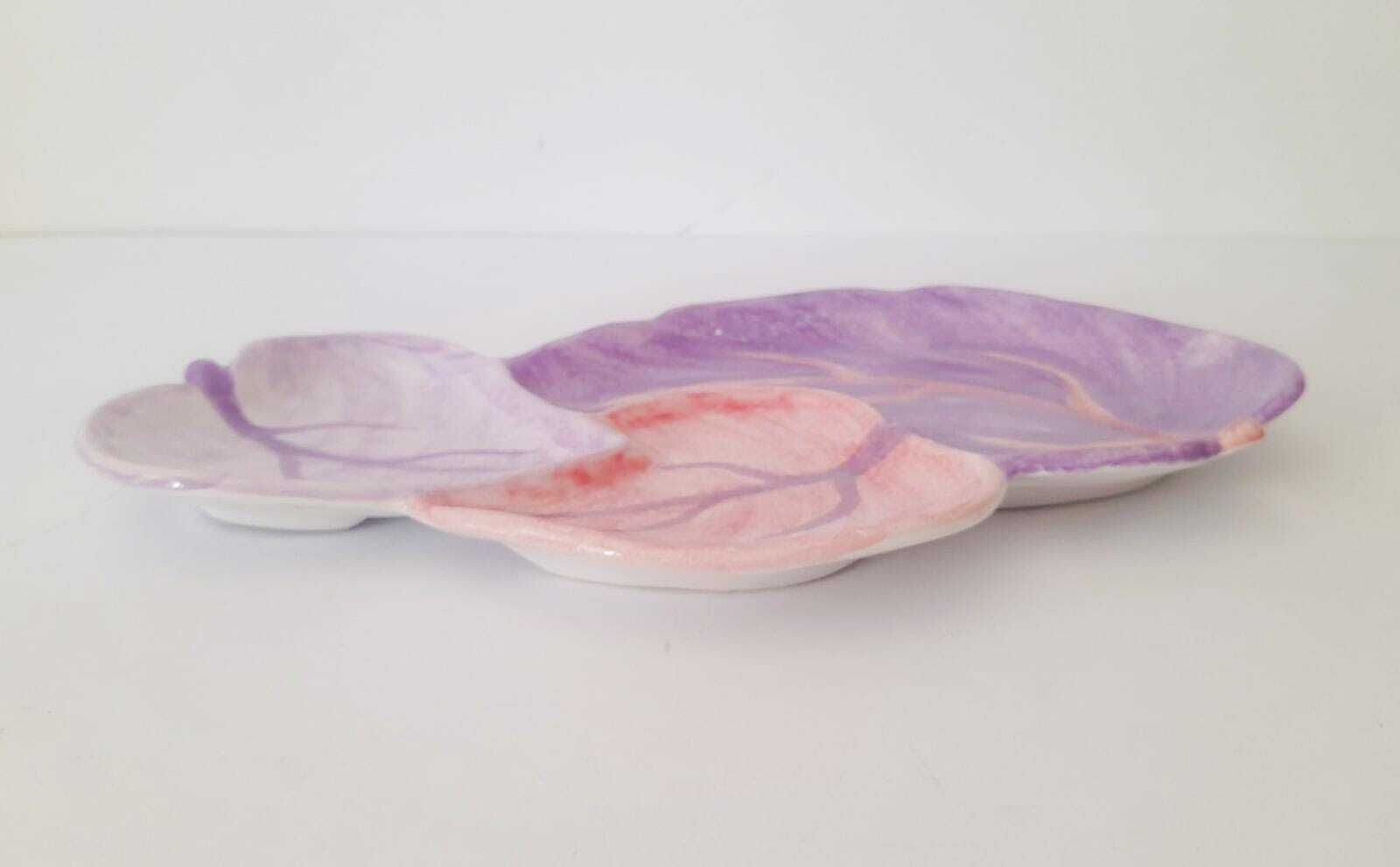Large Ceramic Tray Plate Ernestine Salerno Manufacture Purple Leaves Midcentury 50s photo 209.0