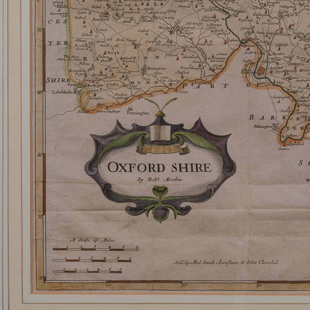 Antique Lithography Map, Oxfordshire, English, Framed Cartography, Robert Morden photo vinterior
