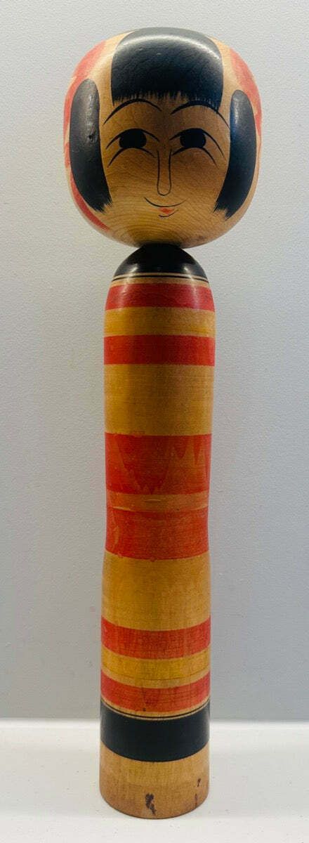 Vintage Striped Japanese Traditional Kokeshi Doll   Yajirou Kei photo for sale