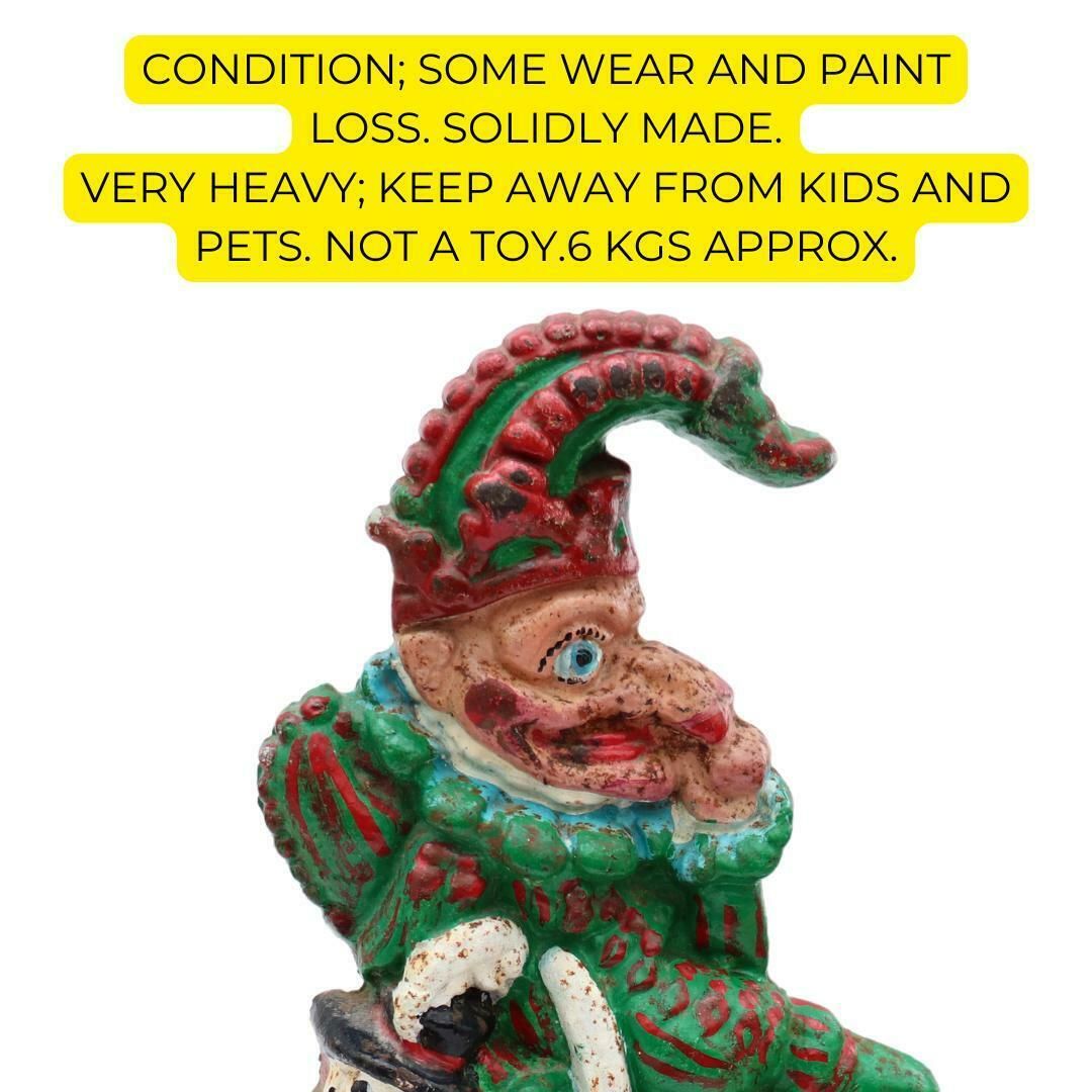 Mid Century Punch Cast Iron Doorstop 6 Kgs, Antique British Cast Iron Comic Character Figure. photo vinterior