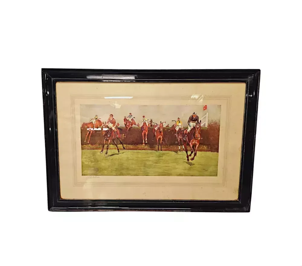 Rare Set Of Three Limited Edition Early 20th Century Grand National Hand Tinted Prints By Cecil Aldin photo furniture