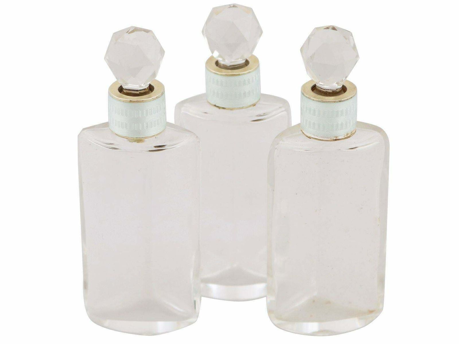 Antique Boxed 1912 Sterling Silver Enamel And Glass Scent Bottles photo vintage