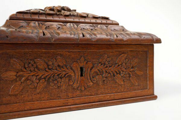 Home Decor Antique French Sculptured Sewing Box In Oak, 1890s photo