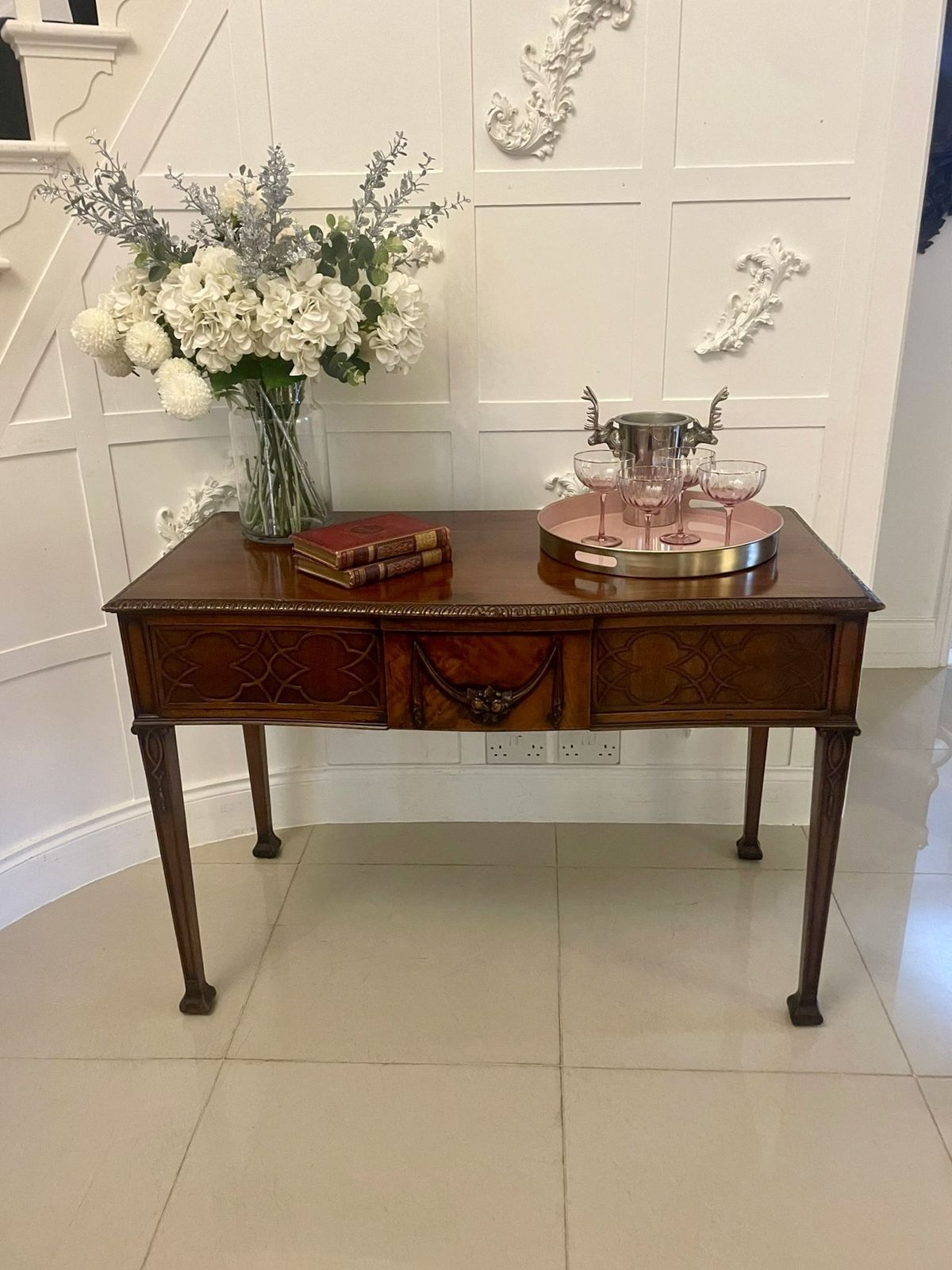 Antique 19th Century Quality Carved Figured Mahogany Serving Table photo furniture