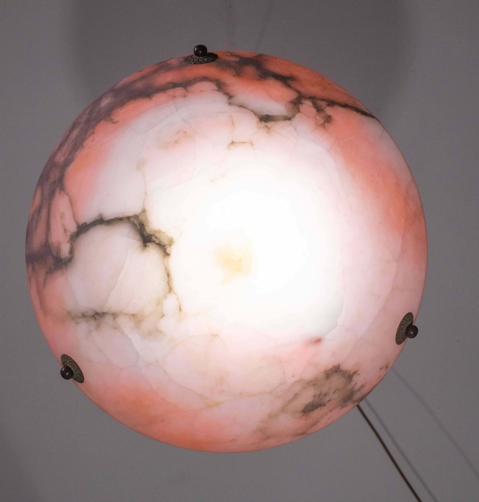 Art Decò Red And Pink  Alabaster Chandelier, 1920 photo for sale