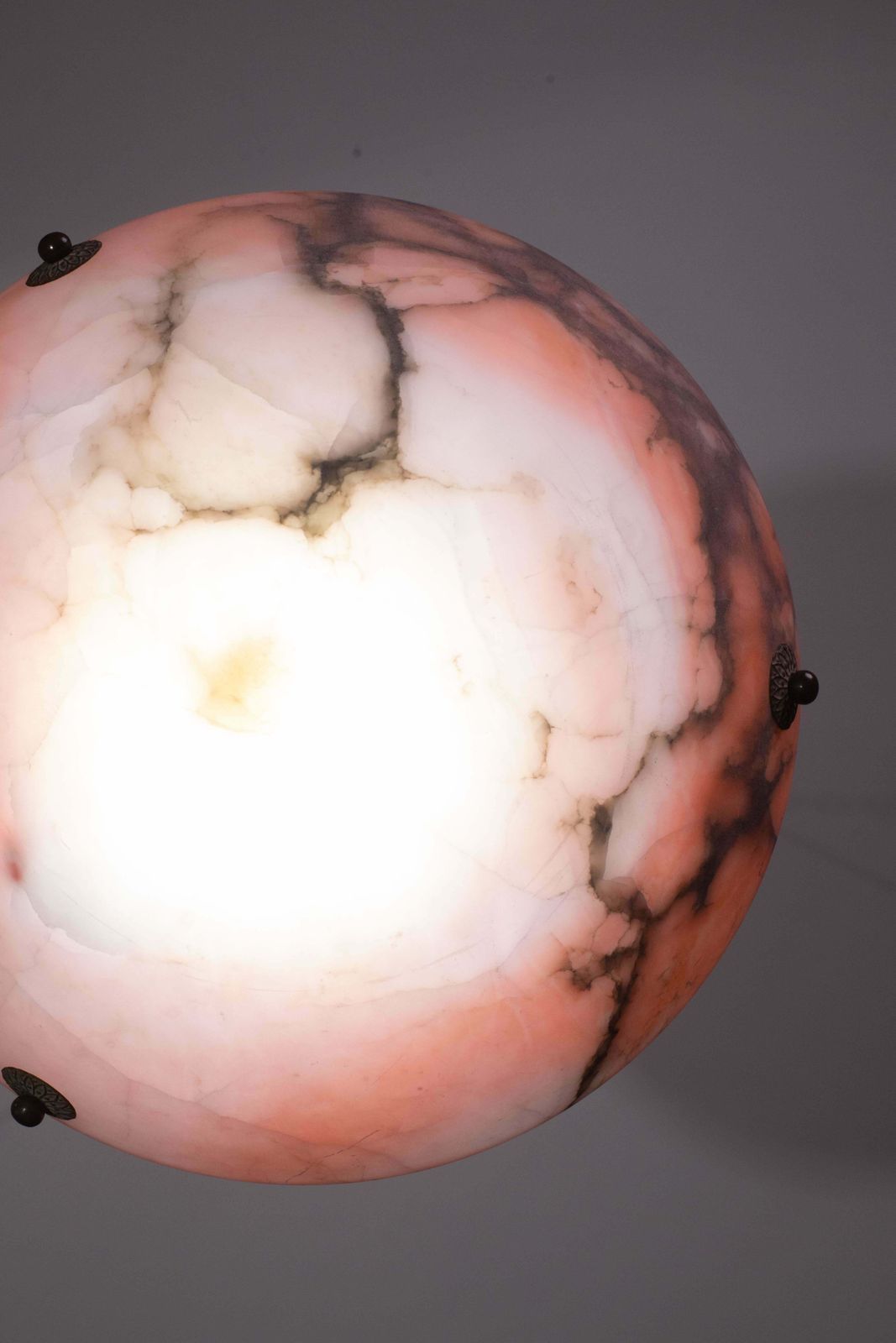 Art Decò Red And Pink  Alabaster Chandelier, 1920 photo vintage