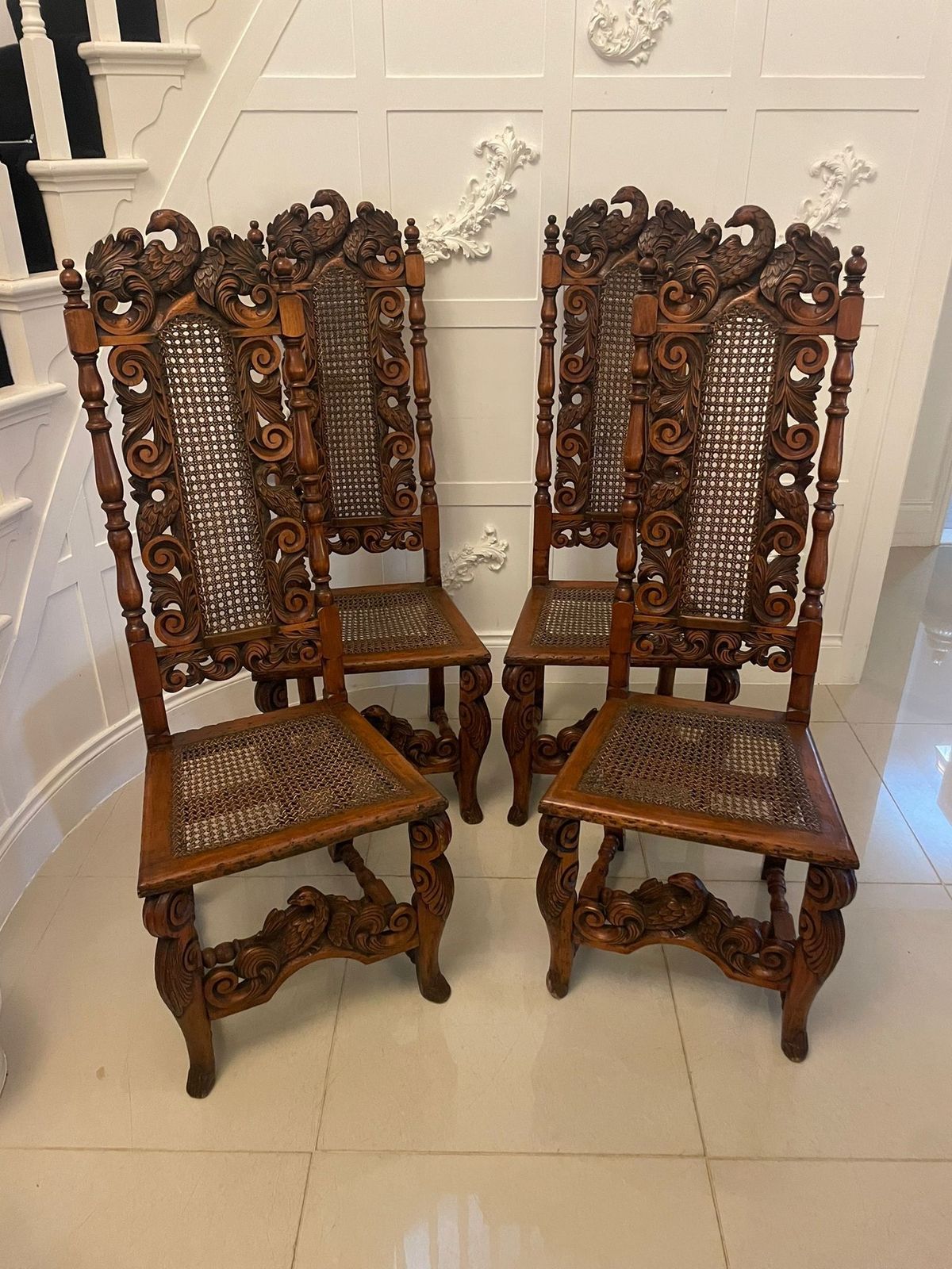 Set Of 4 Antique 19th Century Quality Carved Walnut Dining Chairs photo vintage