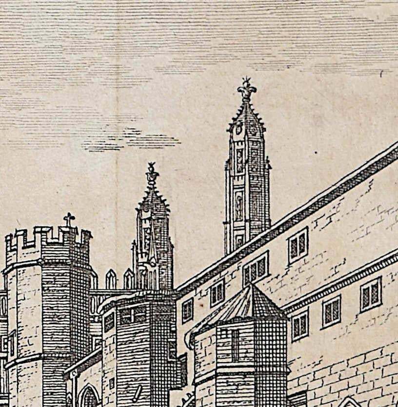 Pieter Van Der Aa, King's College, Cambridge Engraving Pieter Van Der Aa After David Loggan, 1727, IV photo for sale