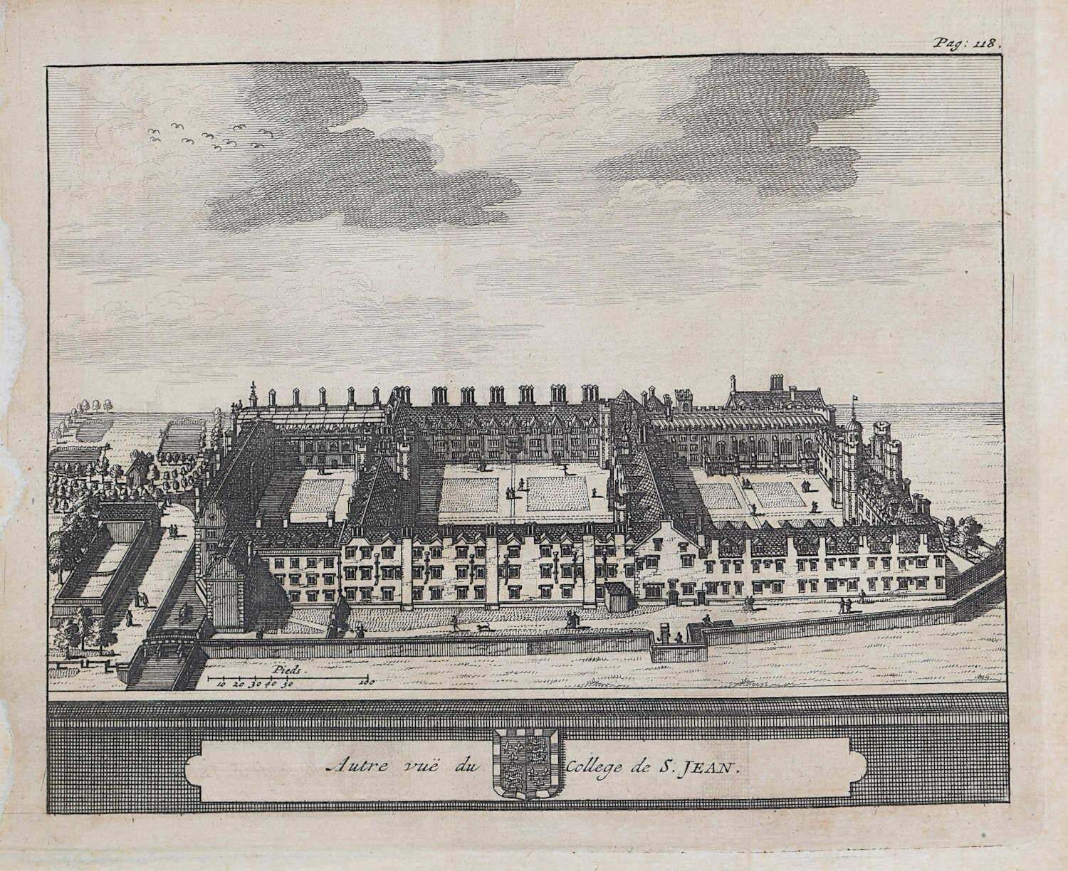 Pieter Van Der Aa, St John's College, Cambridge Engraving Pieter Van Der Aa After David Loggan, 1727, II