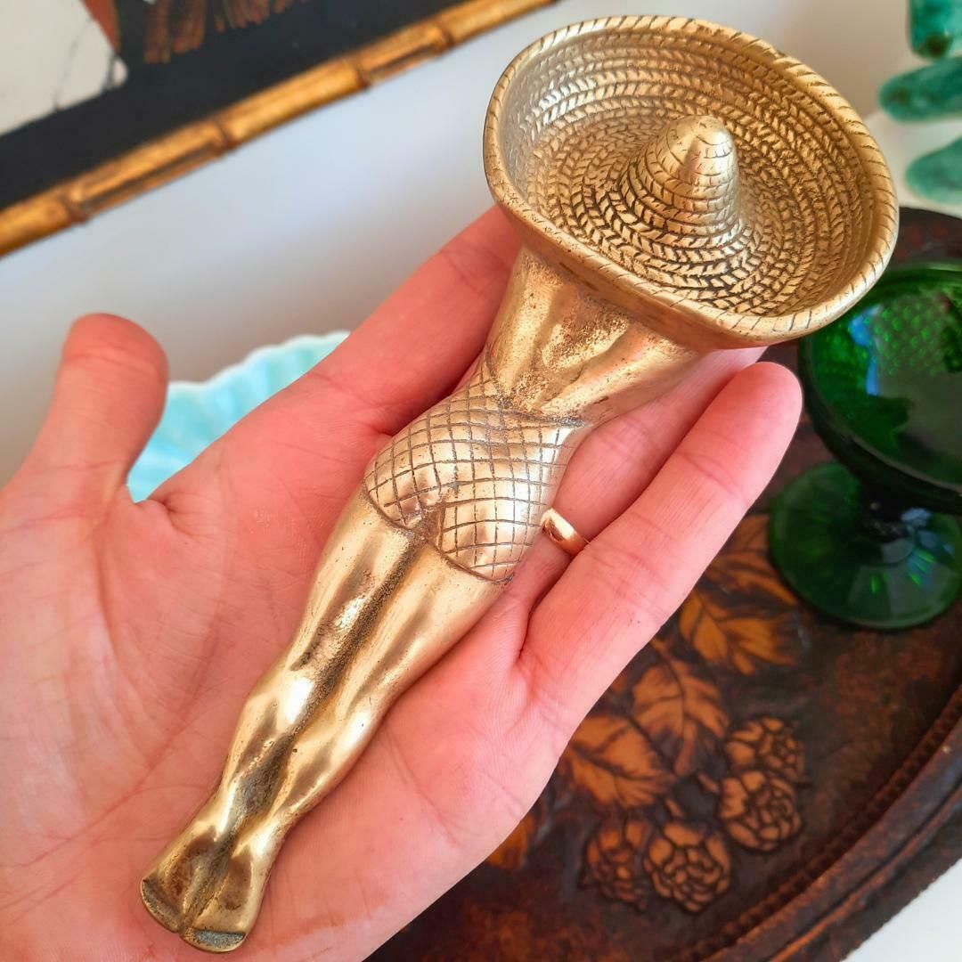 Mid Century Brass Sunbathing Lady Ashtray, 1950's Sunbathing Lady With Sombrero Ashtray Rare Item photo Home Decor