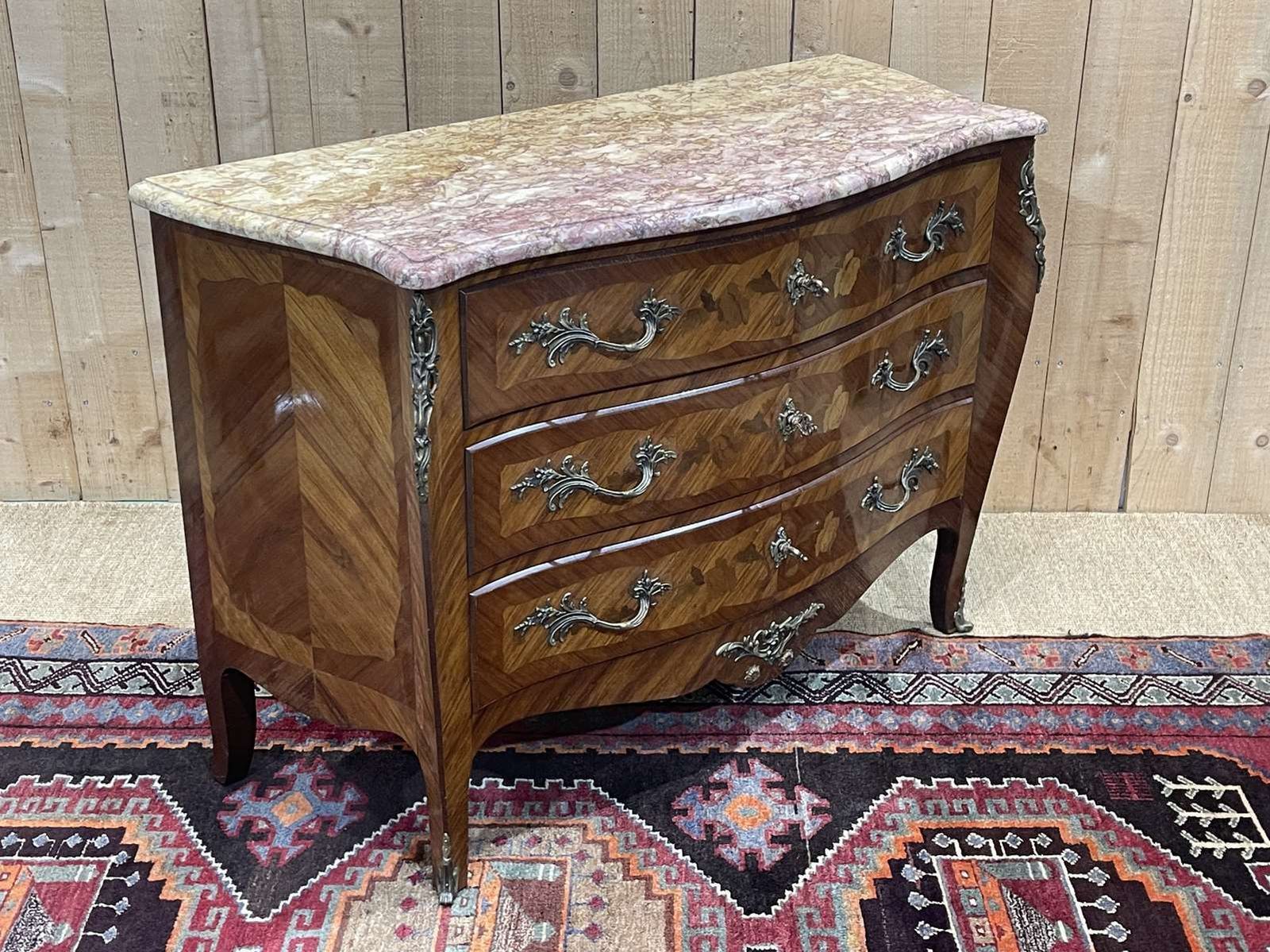 Louis XV Style Chest Of Drawers In Rosewood, Oak And Marble photo Furniture